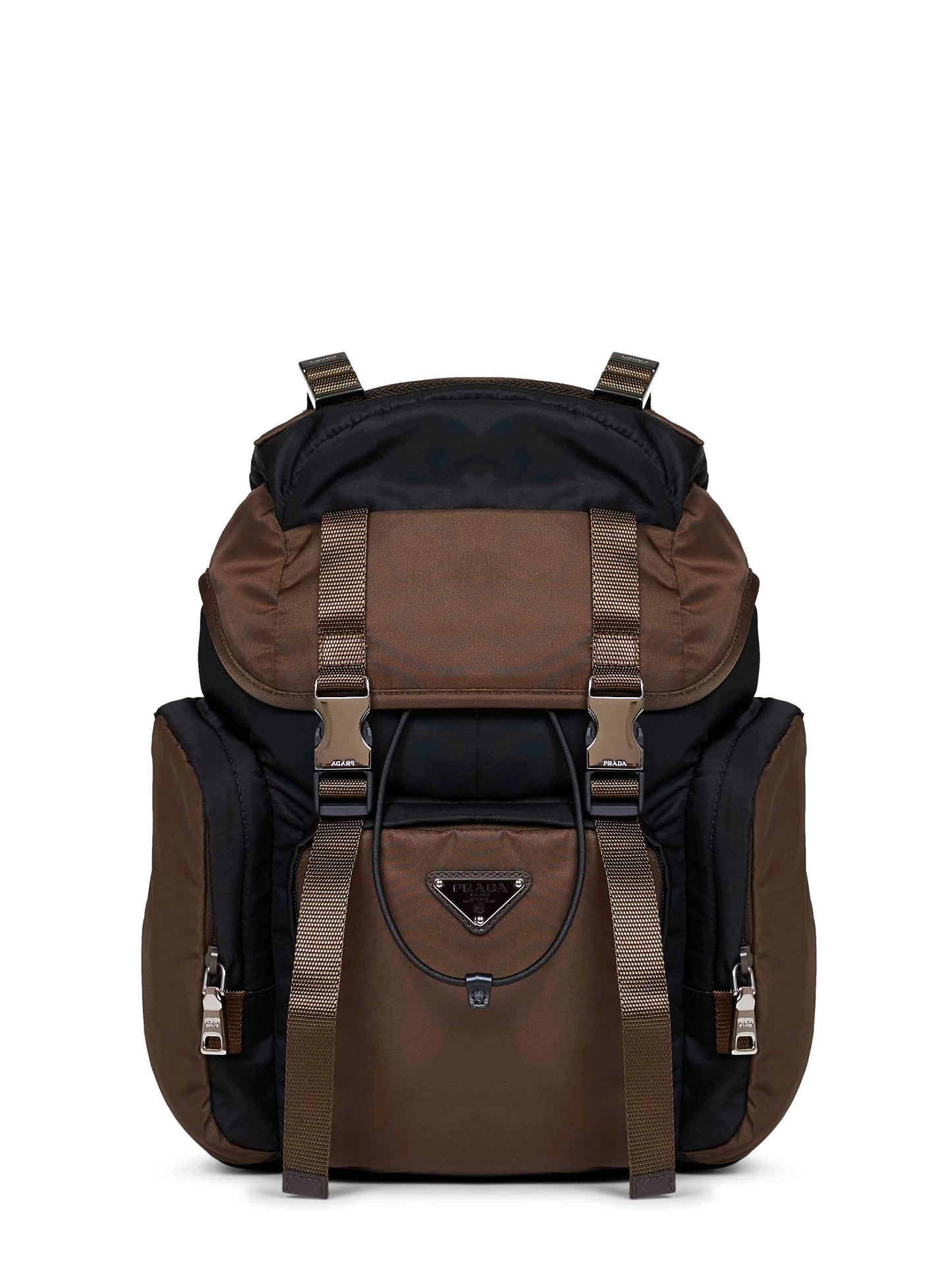 Prada Viaggio Men Black And Burnt Re-Nylon Backpack PRADA