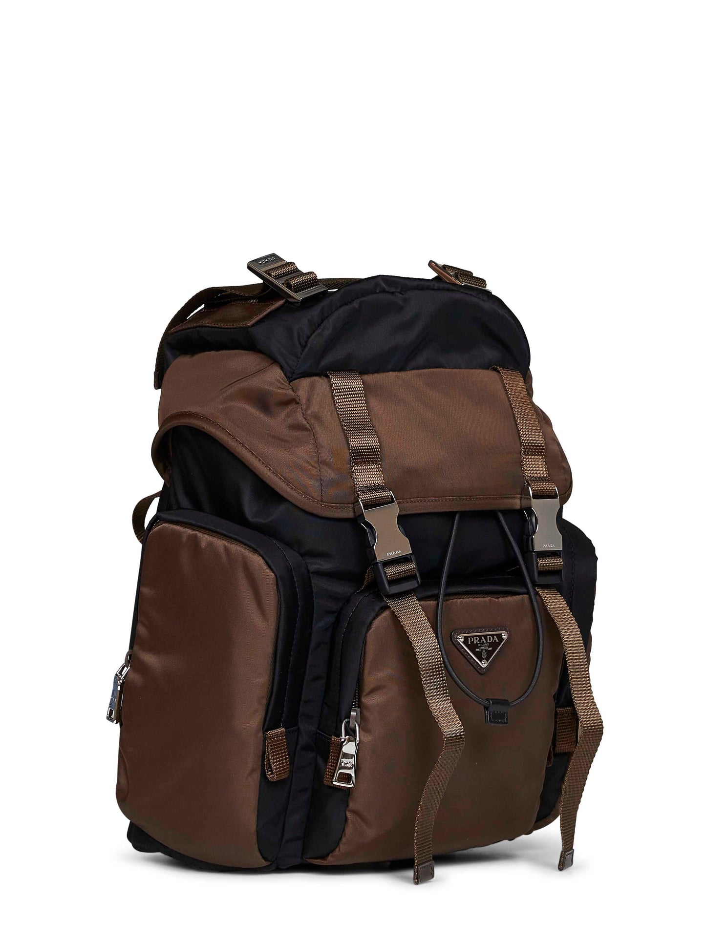 Prada Viaggio Men Black And Burnt Re-Nylon Backpack PRADA