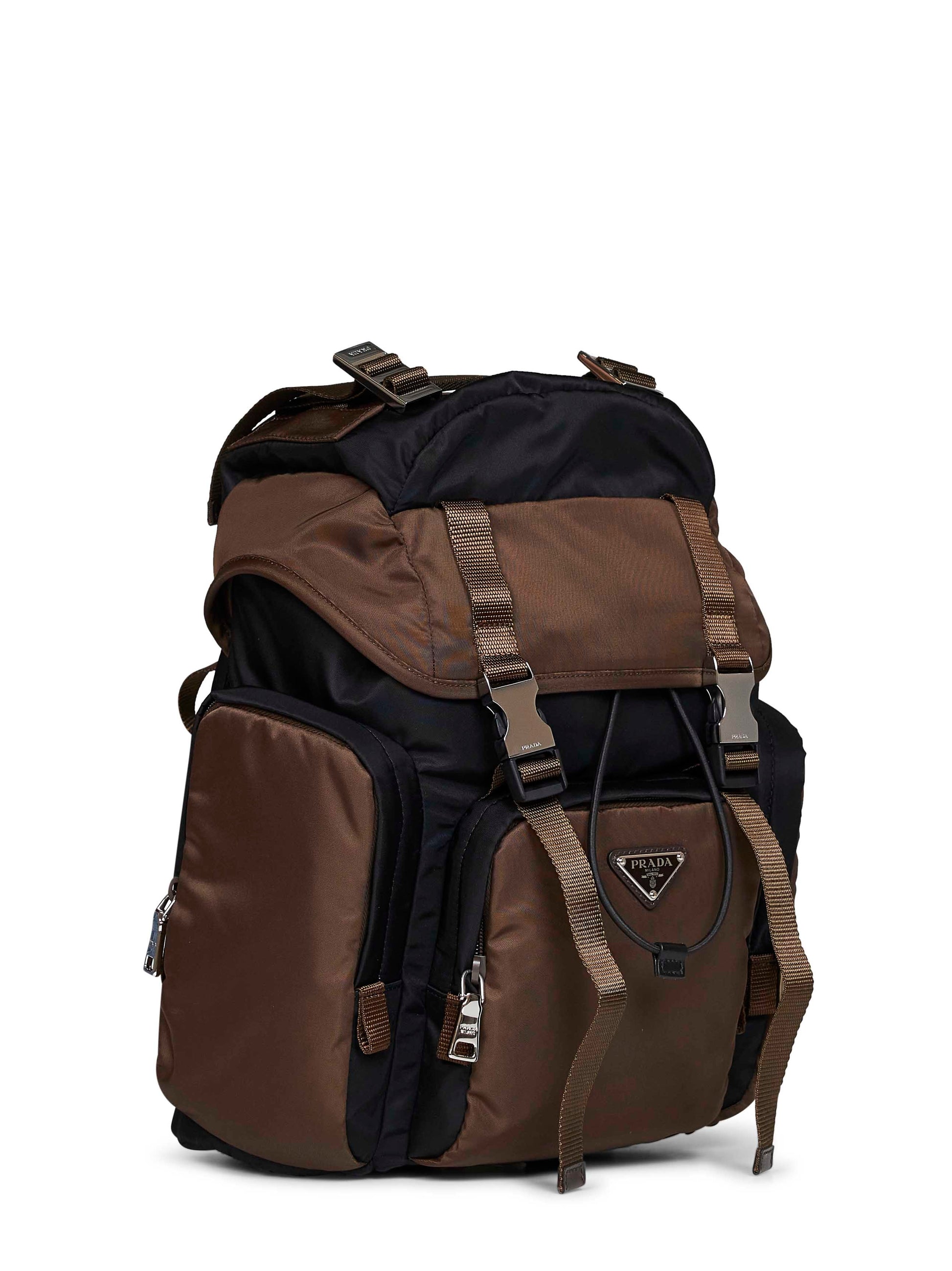 Prada Viaggio Men Black And Burnt Re-Nylon Backpack PRADA