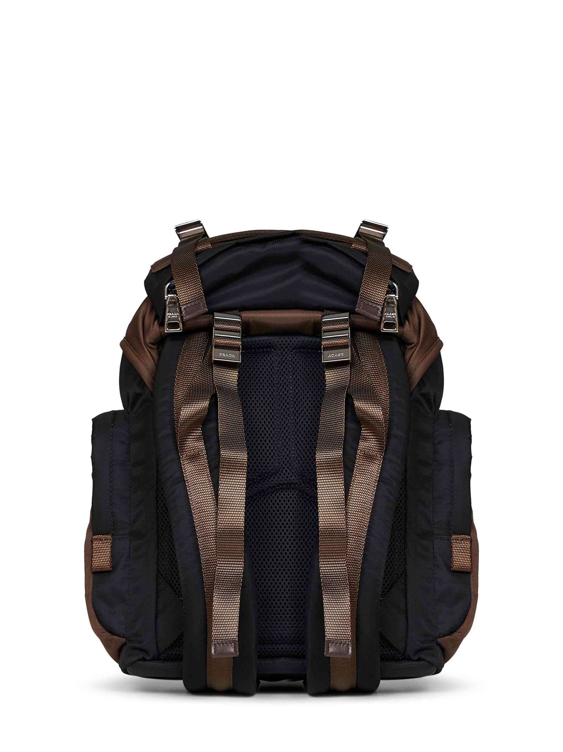 Prada Viaggio Men Black And Burnt Re-Nylon Backpack PRADA