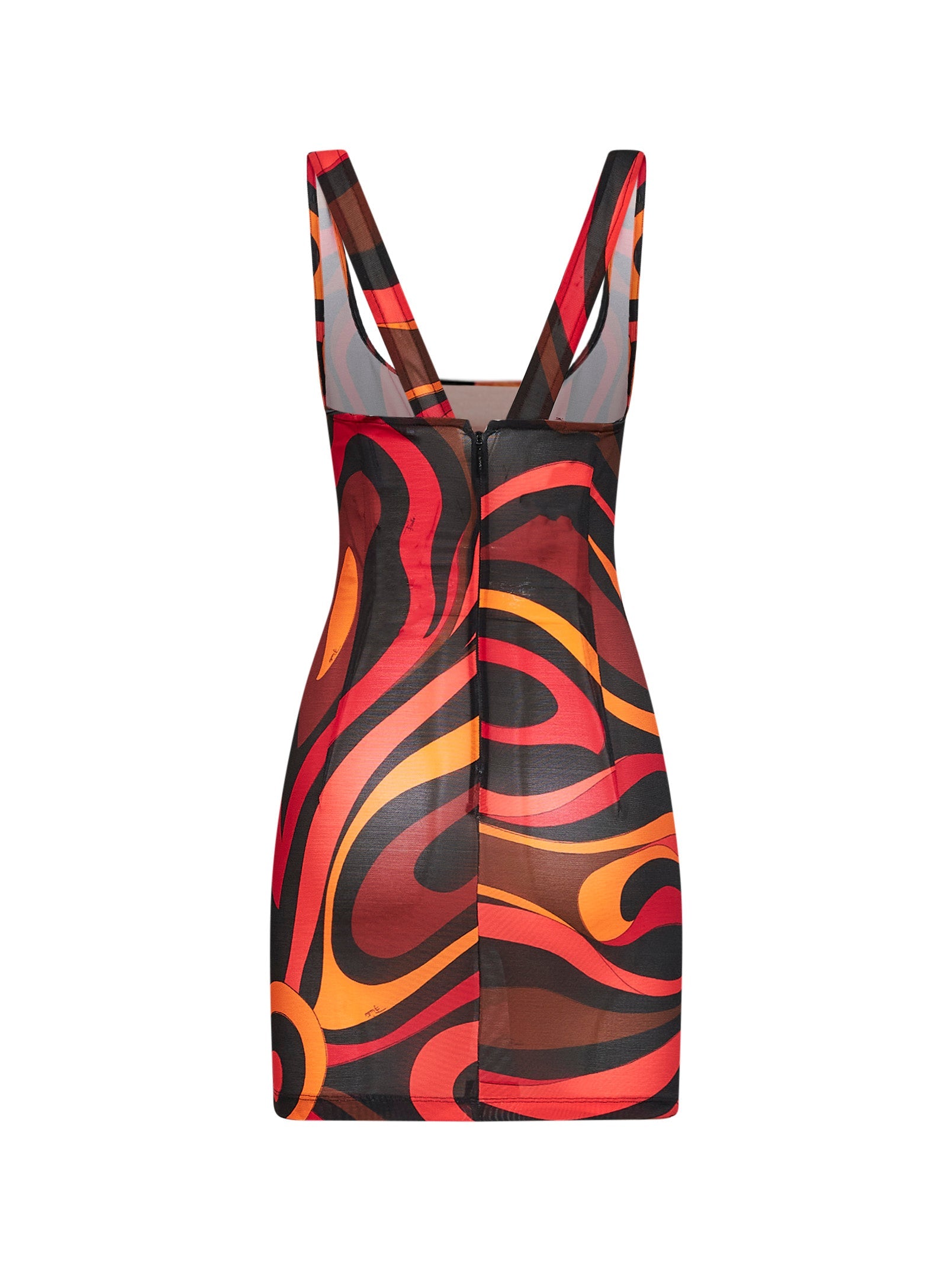 Pucci Women Orange And Black Marmo-Print Mesh Mini Dress PUCCI