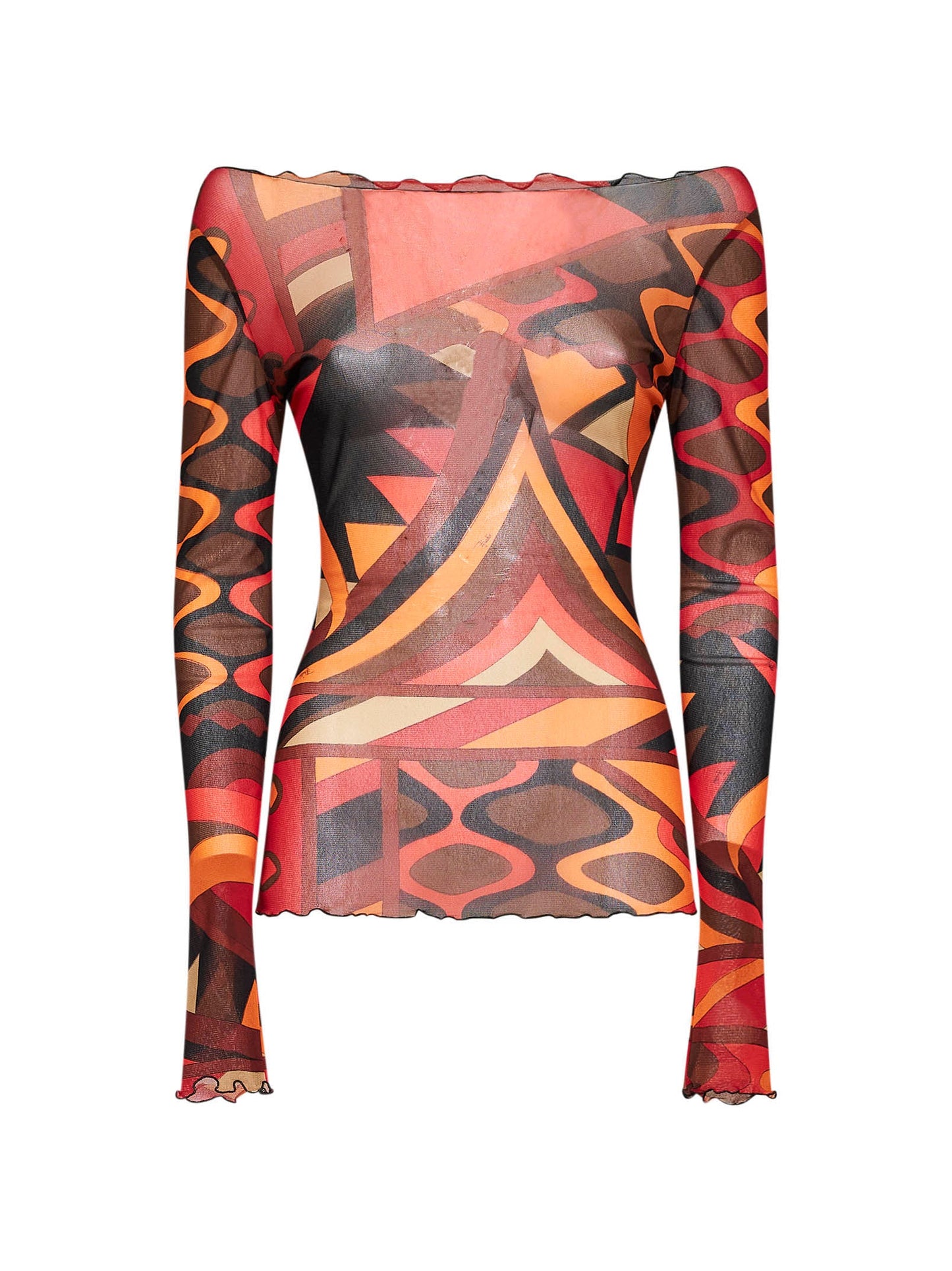 Pucci Women Orange And Black Vivara-Print Tulle Top PUCCI