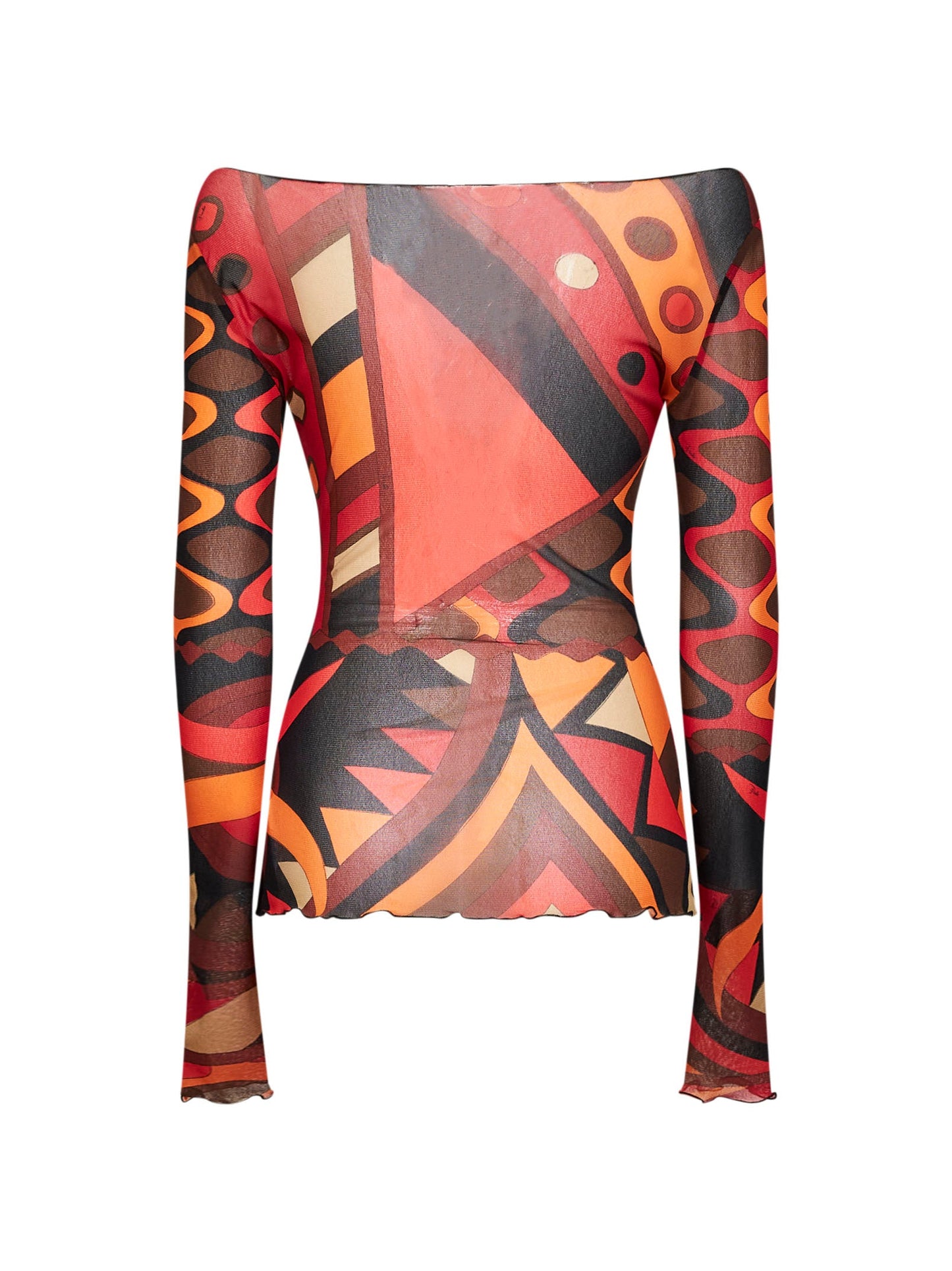 Pucci Women Orange And Black Vivara-Print Tulle Top PUCCI
