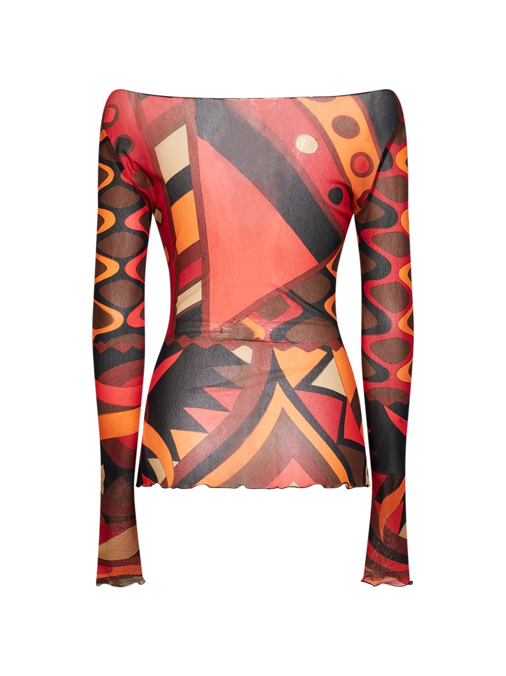 Pucci Women Orange And Black Vivara-Print Tulle Top PUCCI