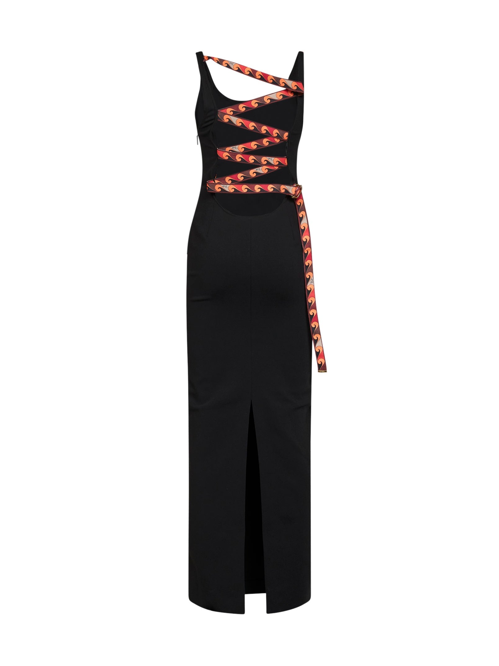 Pucci Women Black Superstretch Cady Long Dress With Printed Tape PUCCI