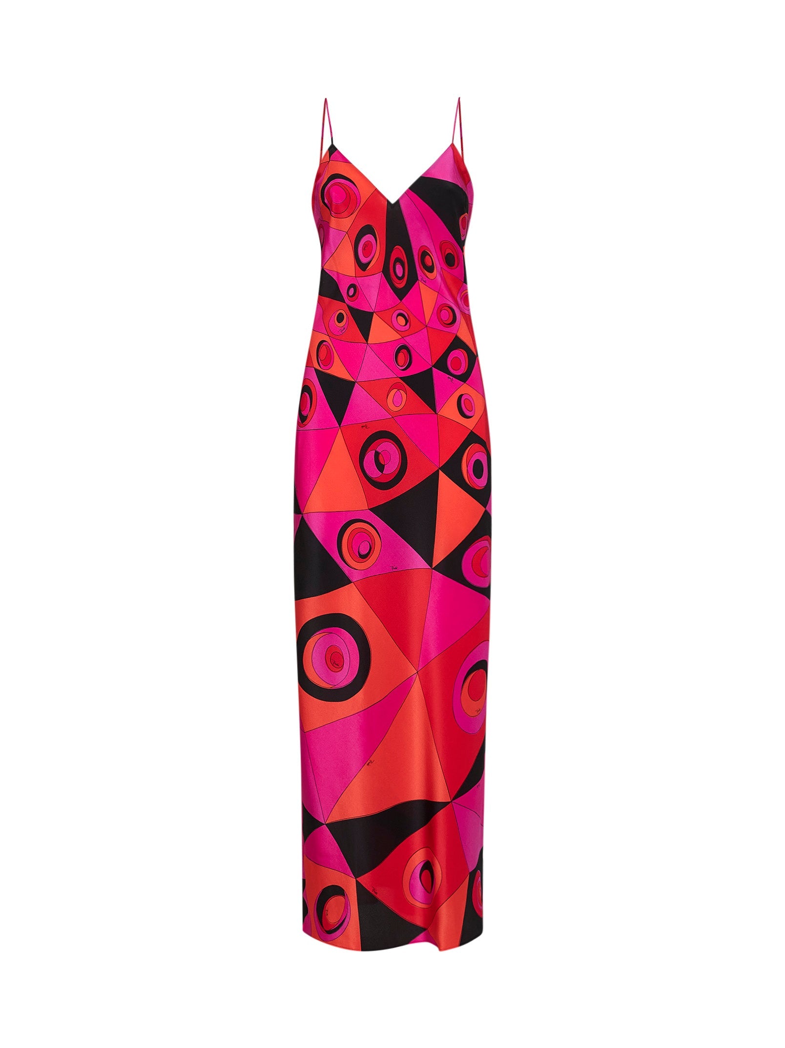 Pucci Women Fuchsia And Black Occhi-Print Silk Crepe De Chine Long Lingerie Dress PUCCI
