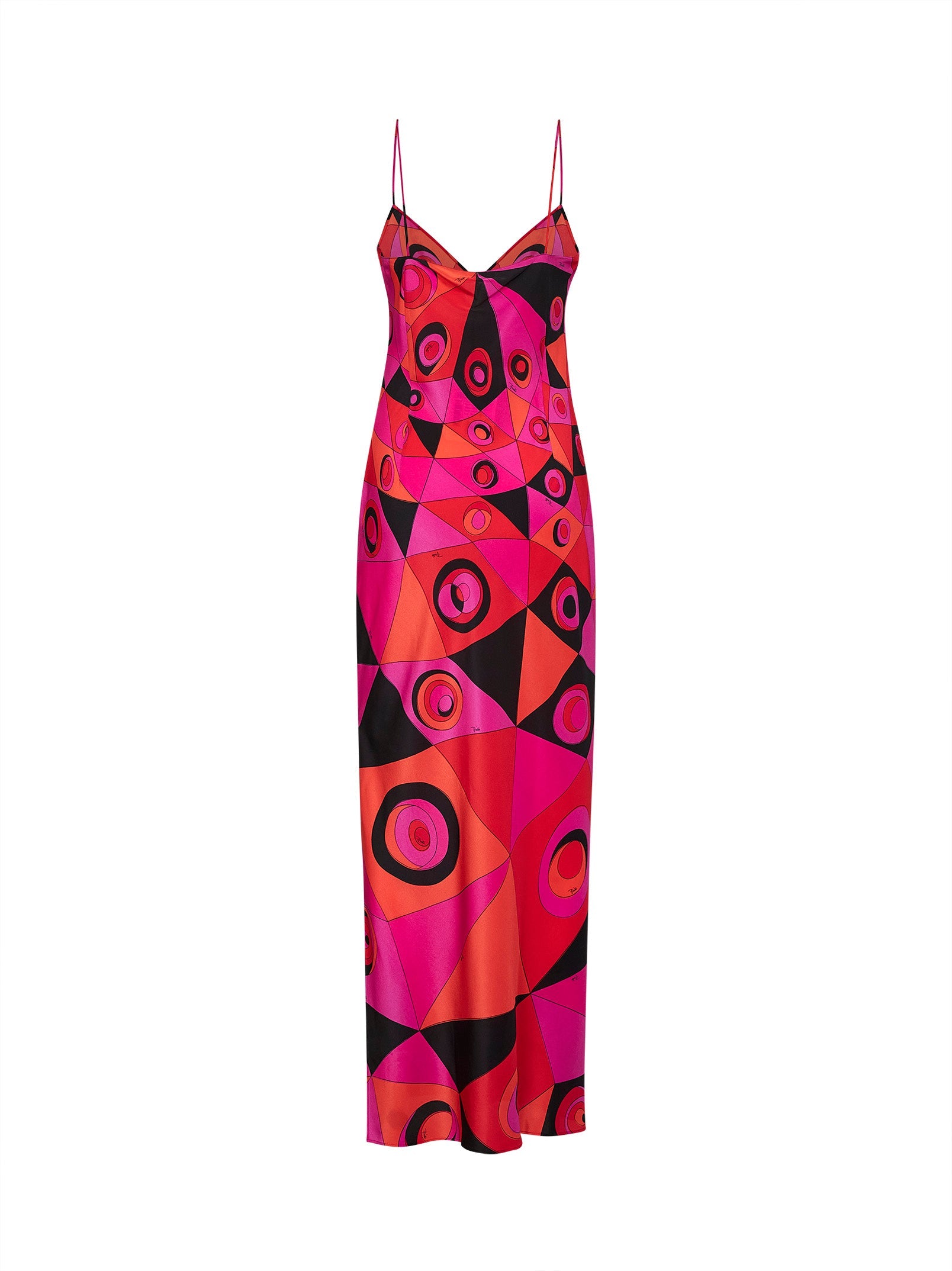 Pucci Women Fuchsia And Black Occhi-Print Silk Crepe De Chine Long Lingerie Dress PUCCI