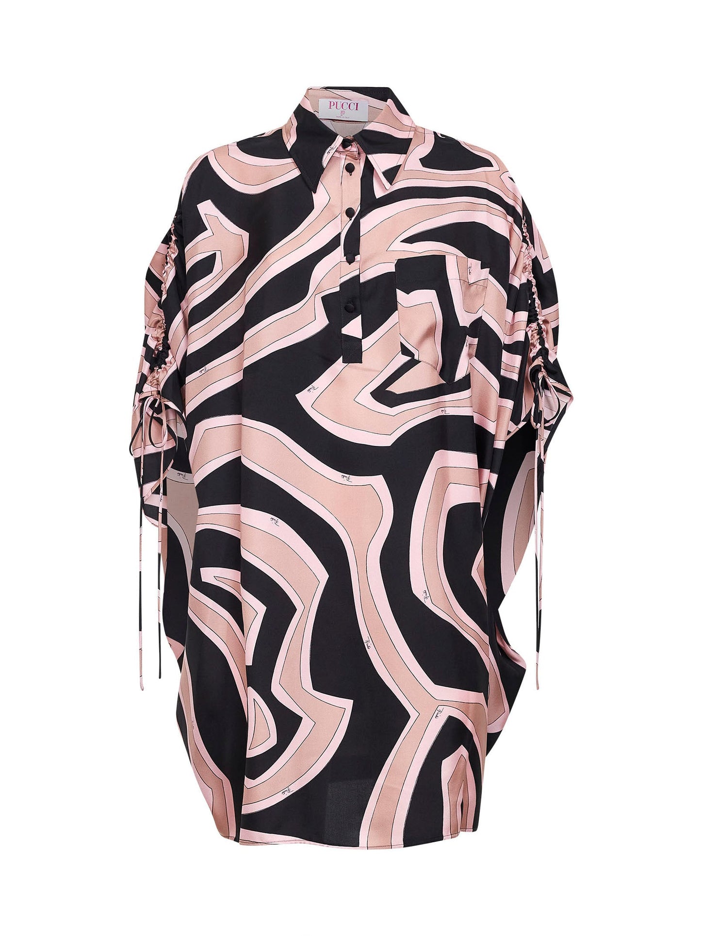 Pucci Women Black And Pink Labirinto-Print Silk Twill Short Kaftan Dress PUCCI