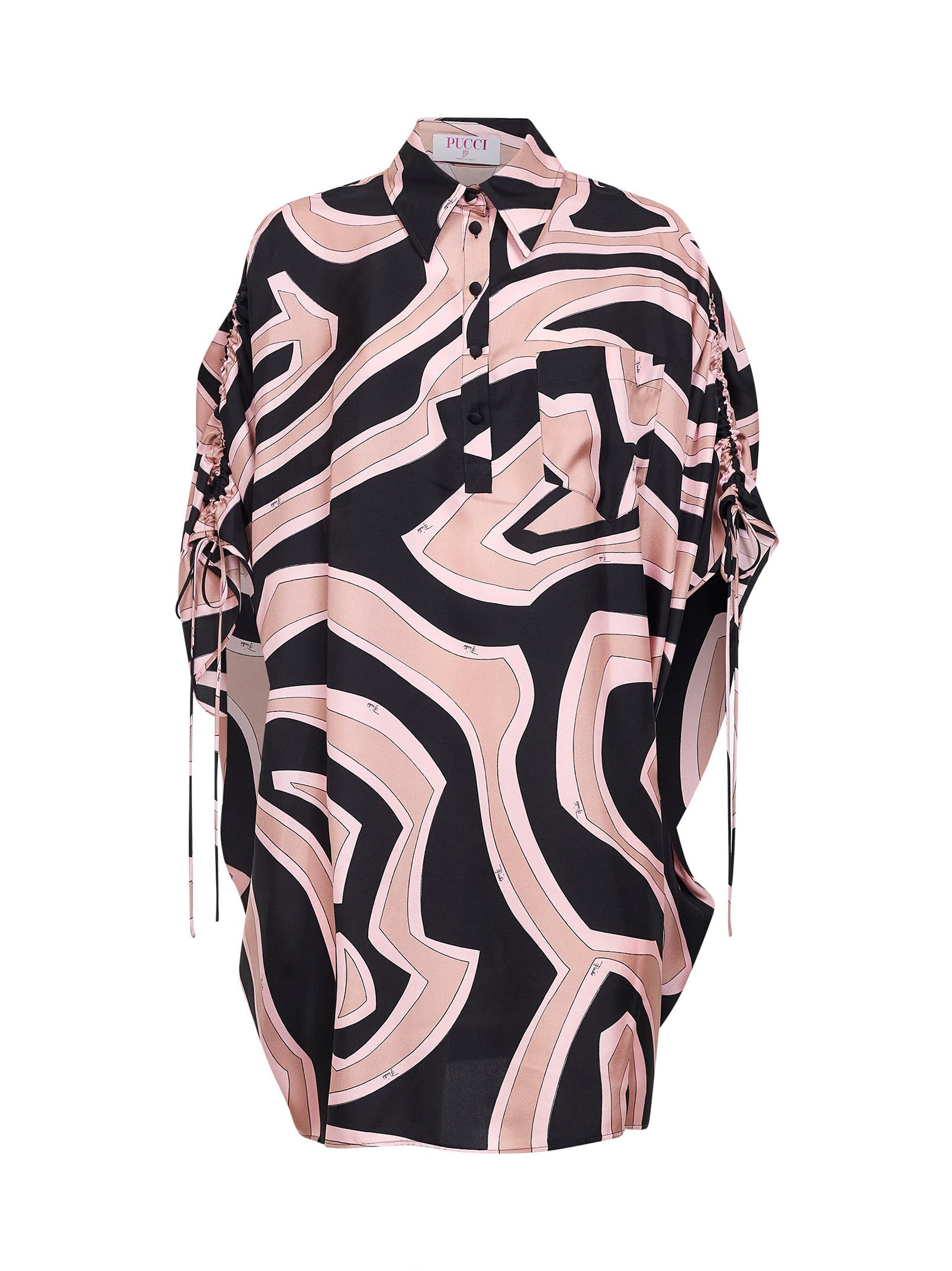 Pucci Women Black And Pink Labirinto-Print Silk Twill Short Kaftan Dress PUCCI