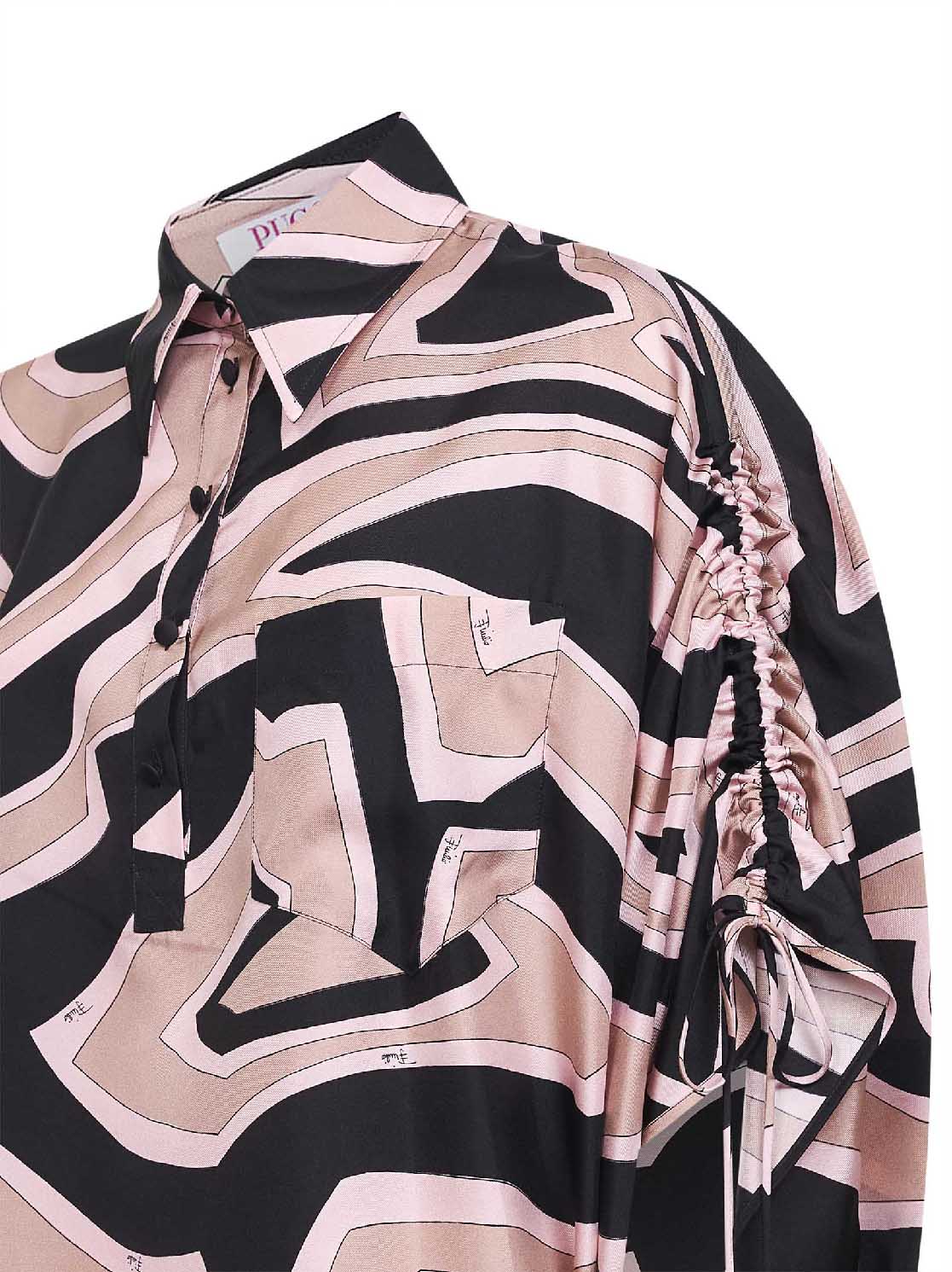 Pucci Women Black And Pink Labirinto-Print Silk Twill Short Kaftan Dress PUCCI