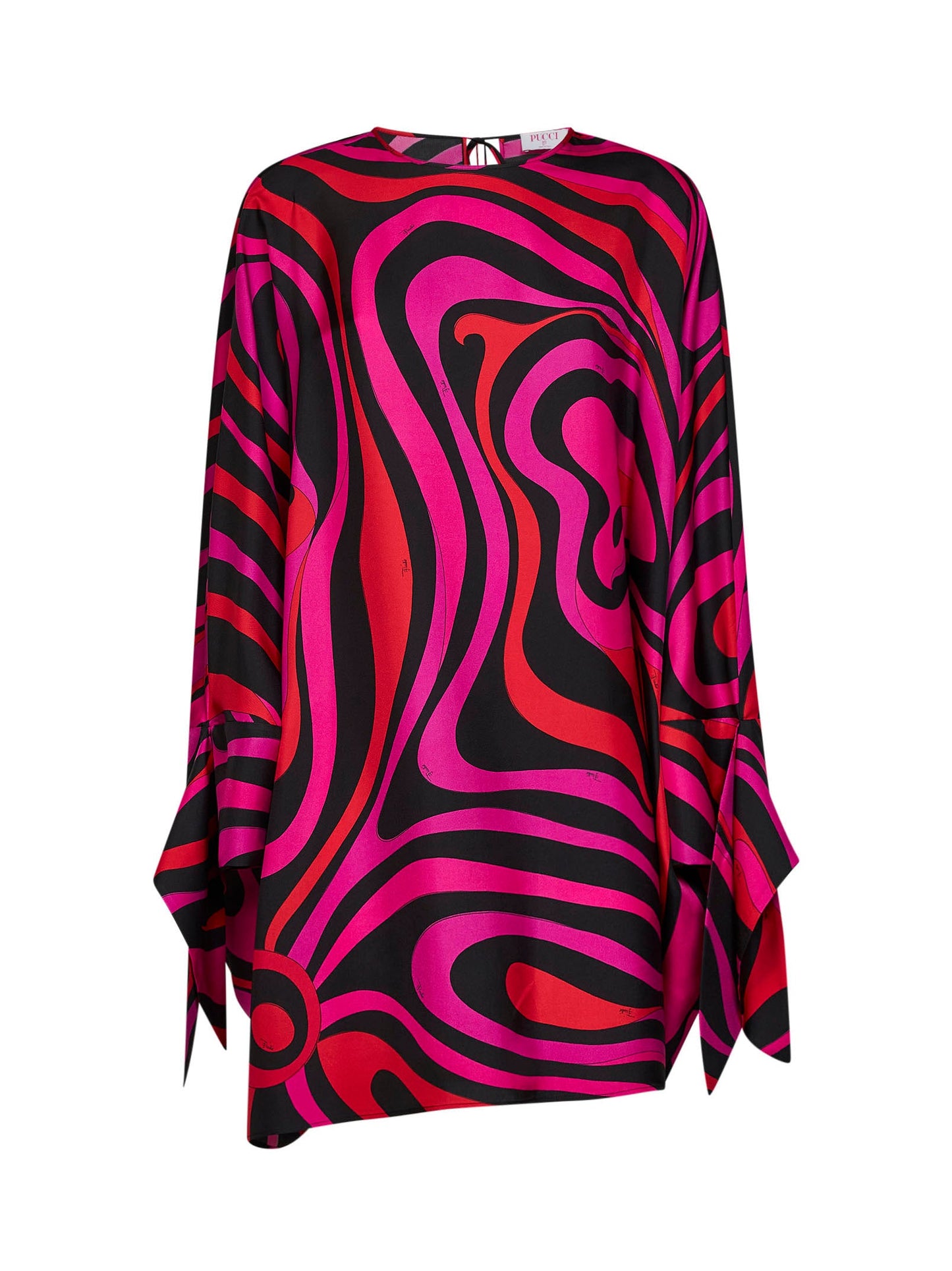 Pucci Women Fuchsia And Black Marmo-Print Silk Twill Short Kaftan PUCCI