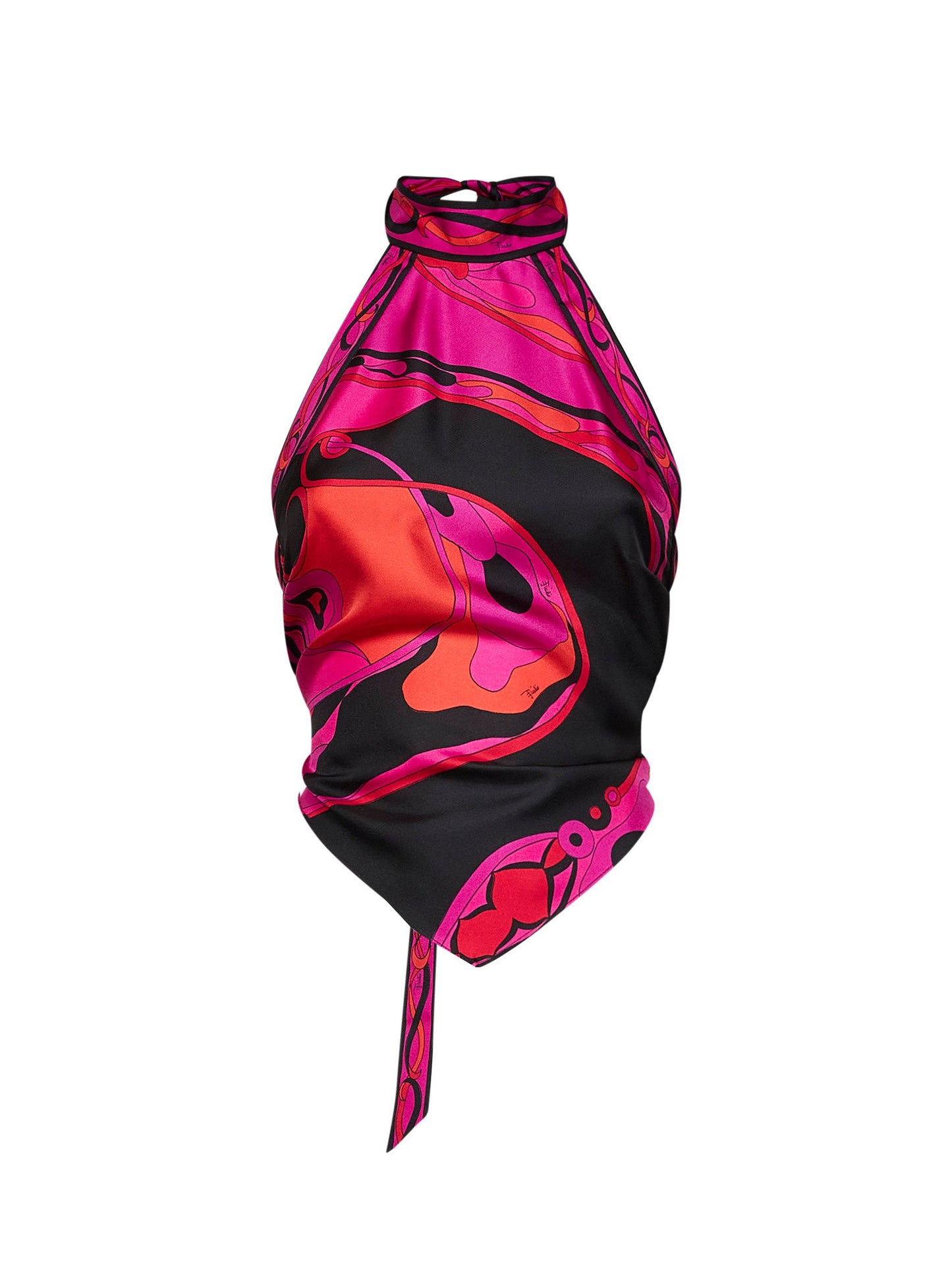 Pucci Women Fuchsia And Black Orchidee-Print Silk Twill Scarf Top PUCCI