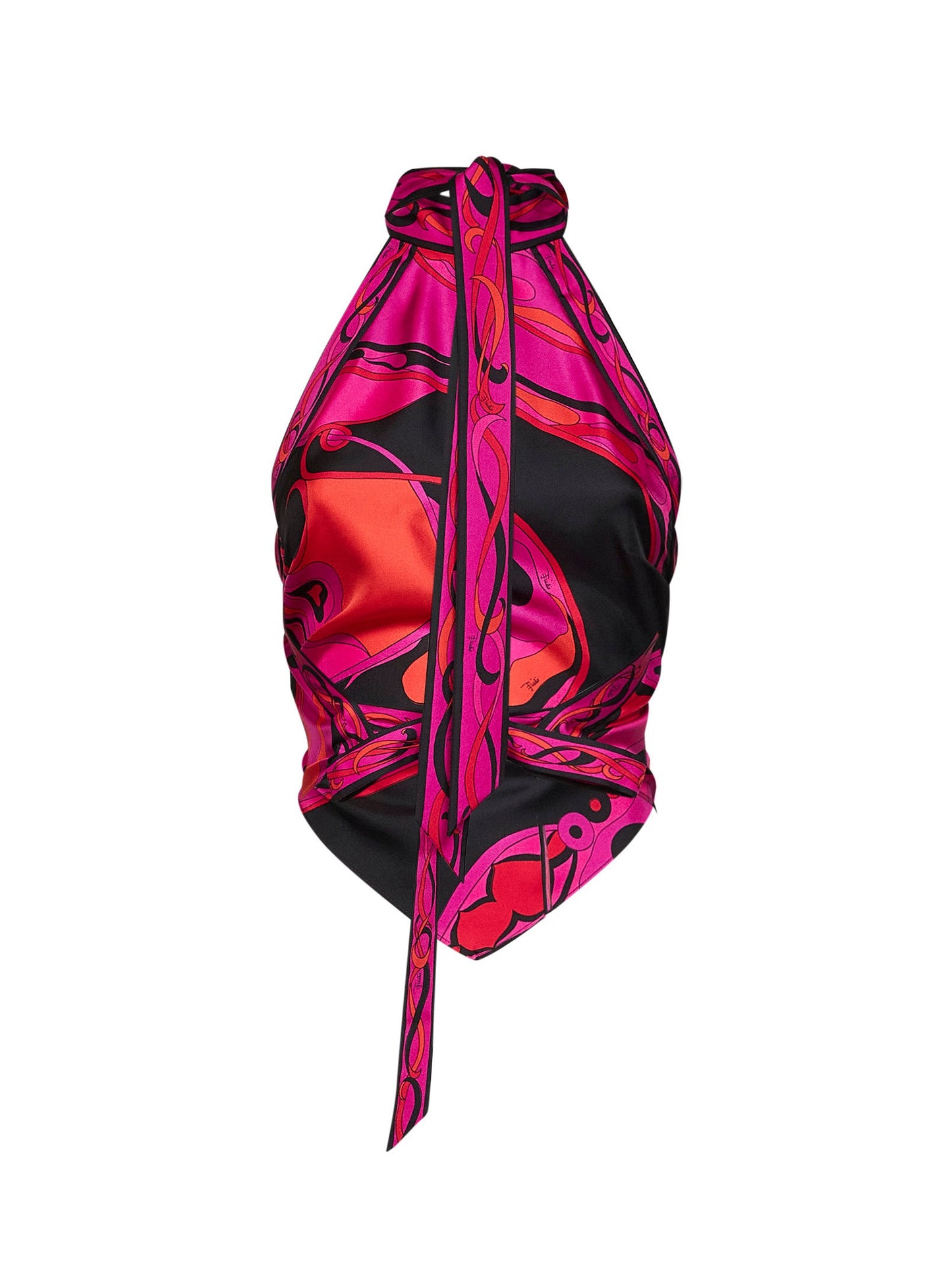 Pucci Women Fuchsia And Black Orchidee-Print Silk Twill Scarf Top PUCCI