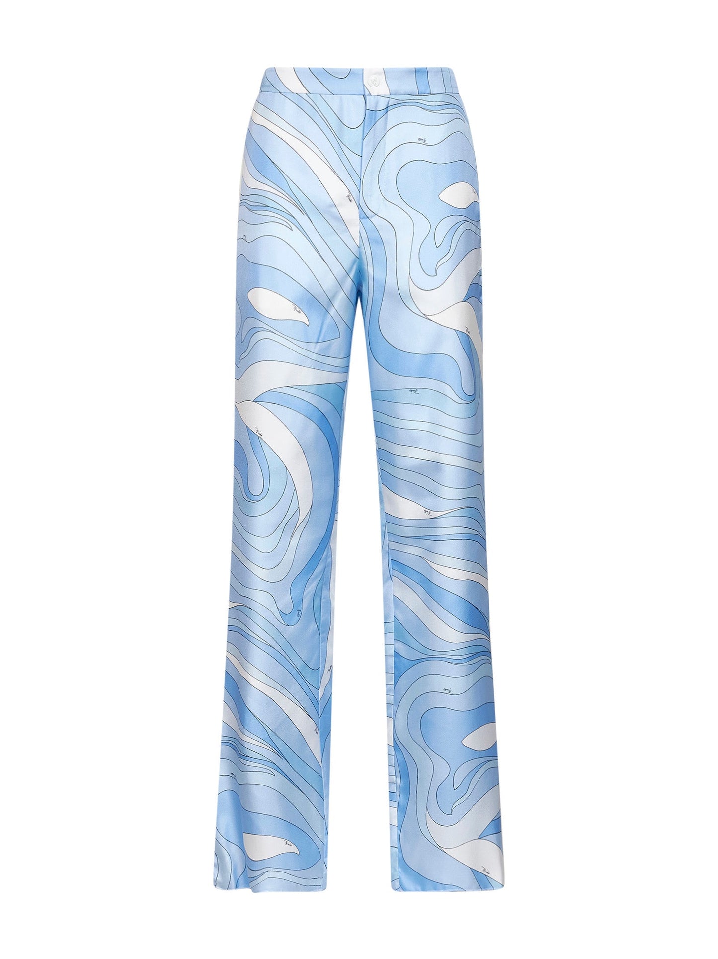 Pucci Women Pale Blue Marmo-Print Silk Twill Trousers PUCCI