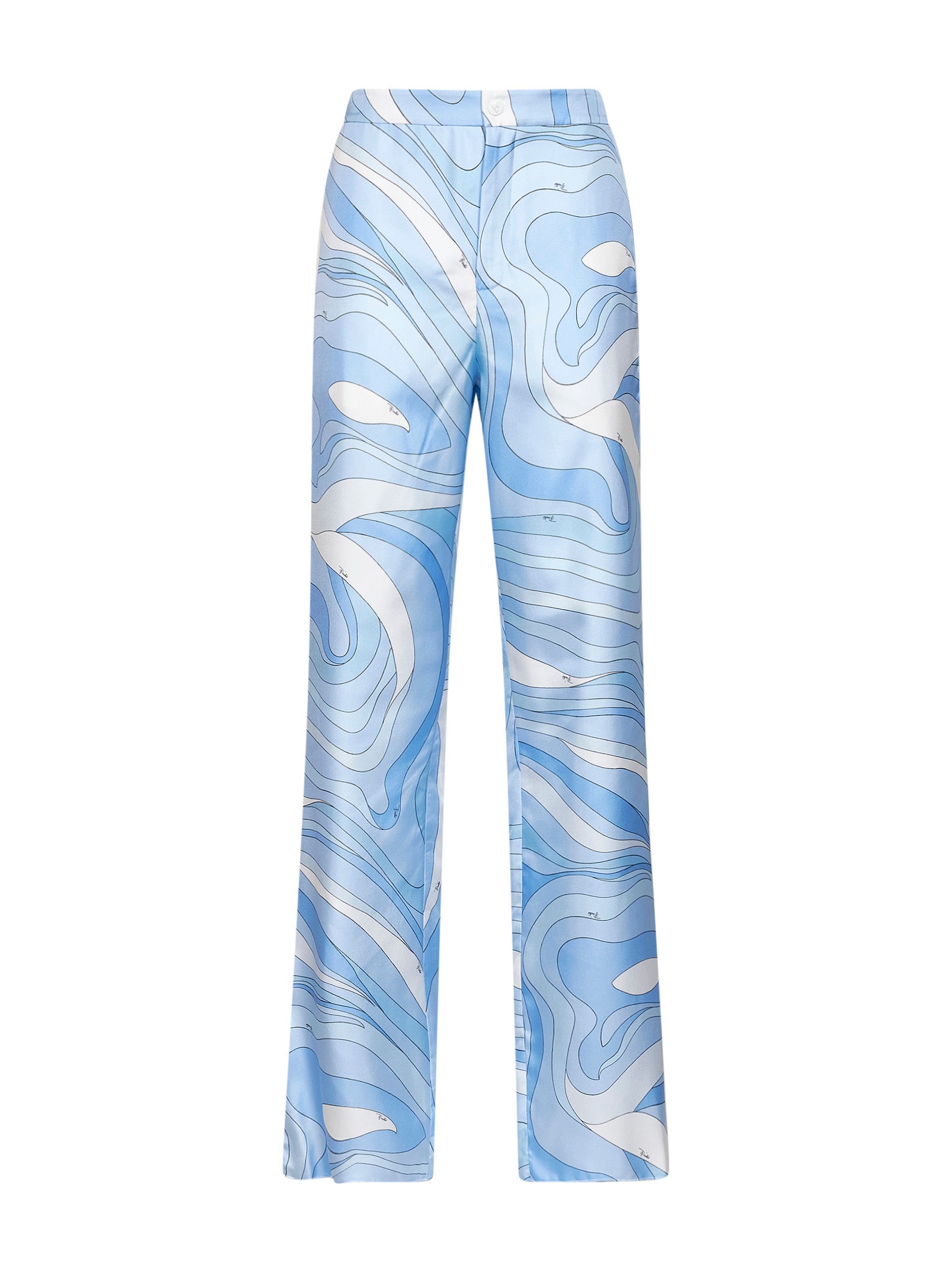 Pucci Women Pale Blue Marmo-Print Silk Twill Trousers PUCCI