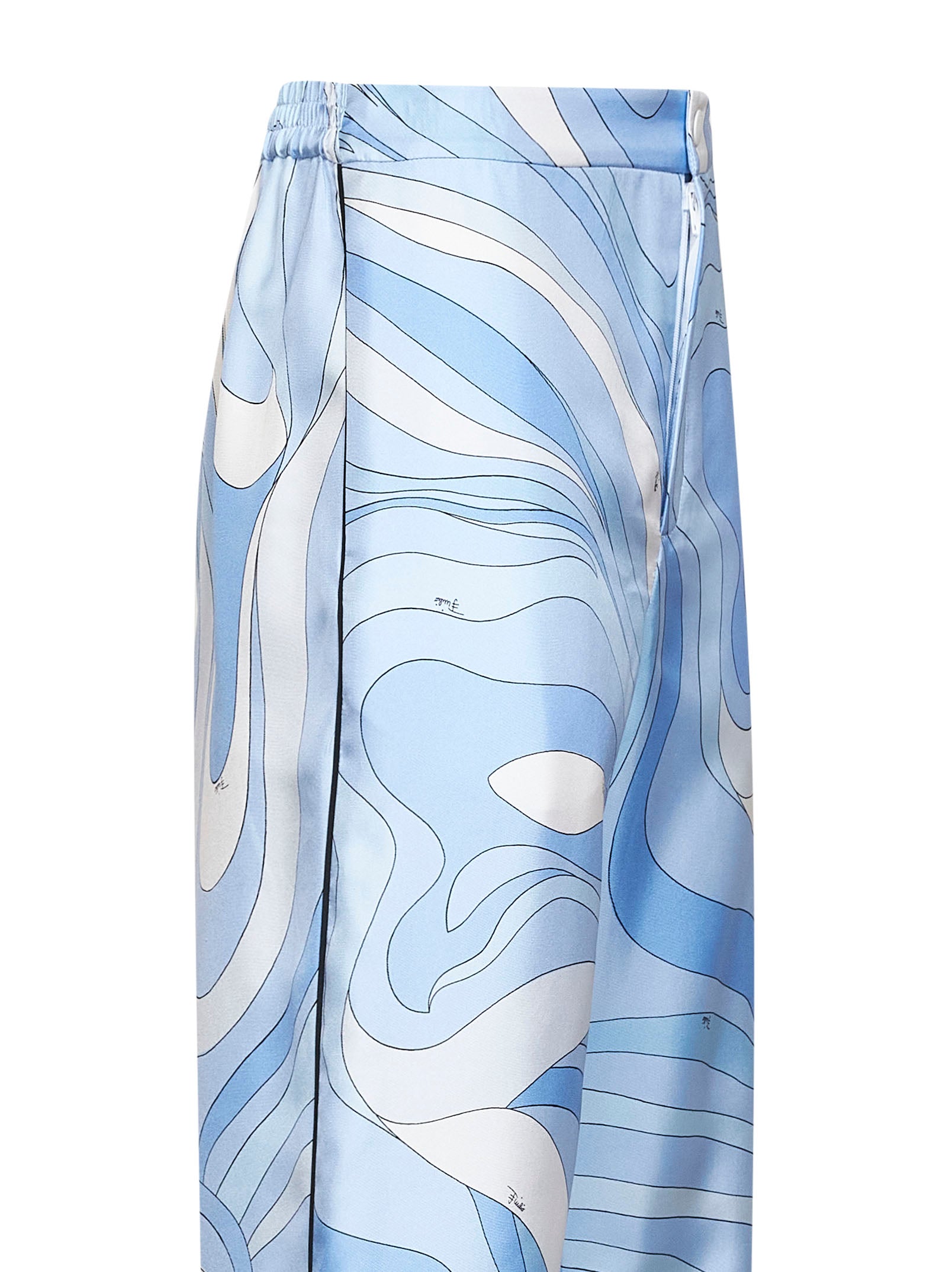 Pucci Women Pale Blue Marmo-Print Silk Twill Trousers PUCCI
