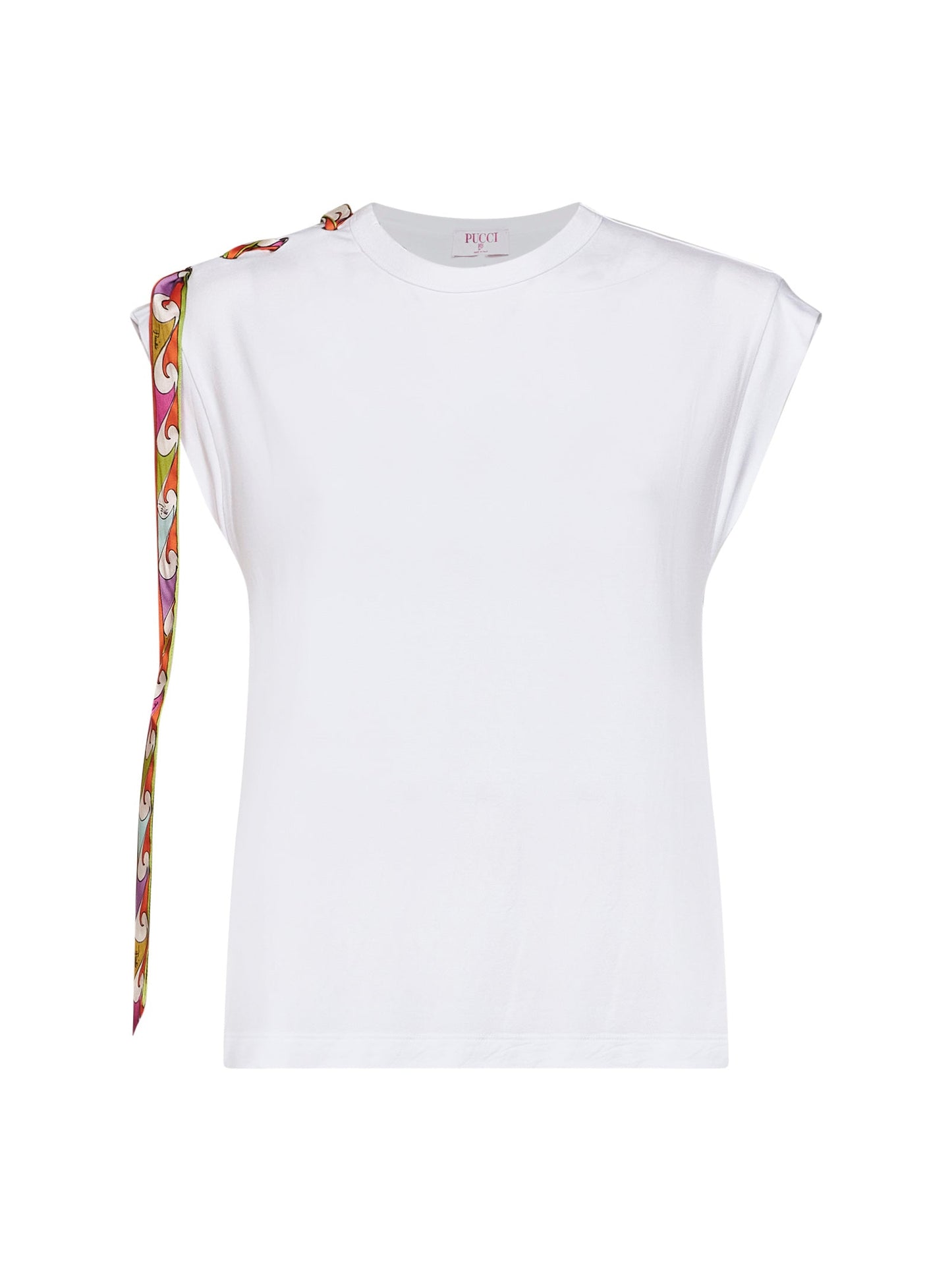 Pucci Women White Stretch Jersey Tank Top With Printed Tape PUCCI