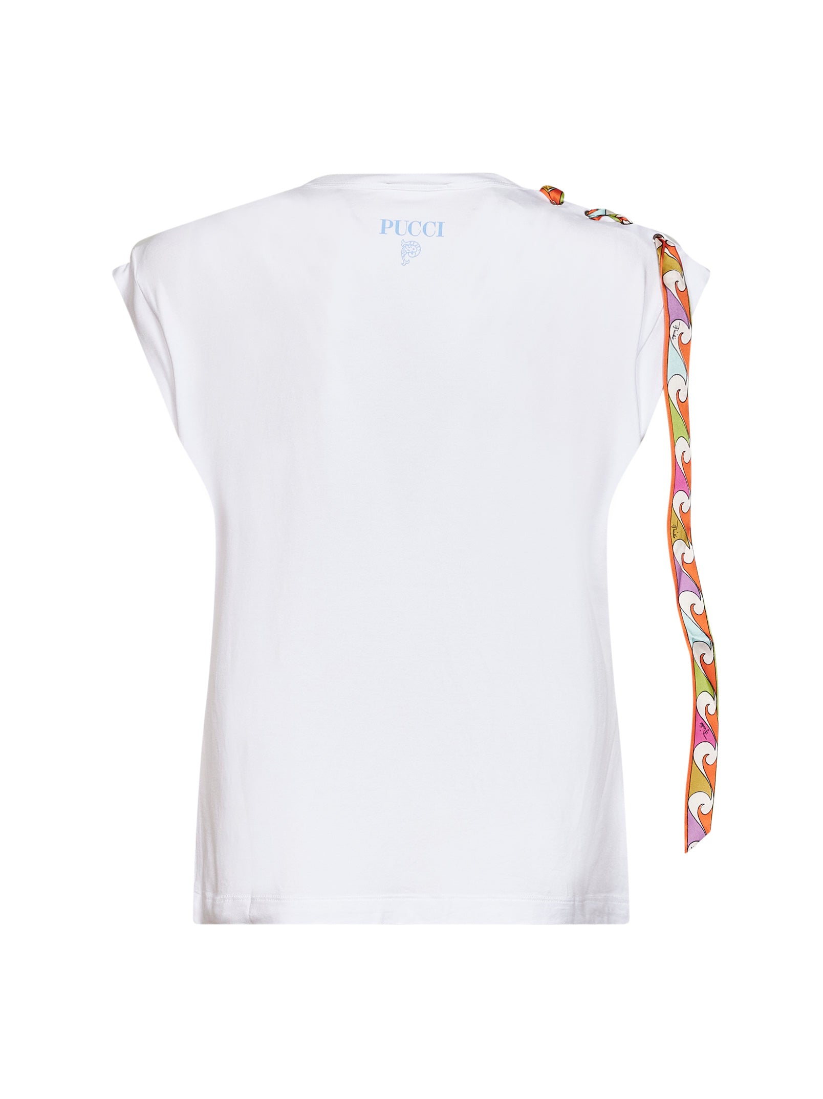 Pucci Women White Stretch Jersey Tank Top With Printed Tape PUCCI