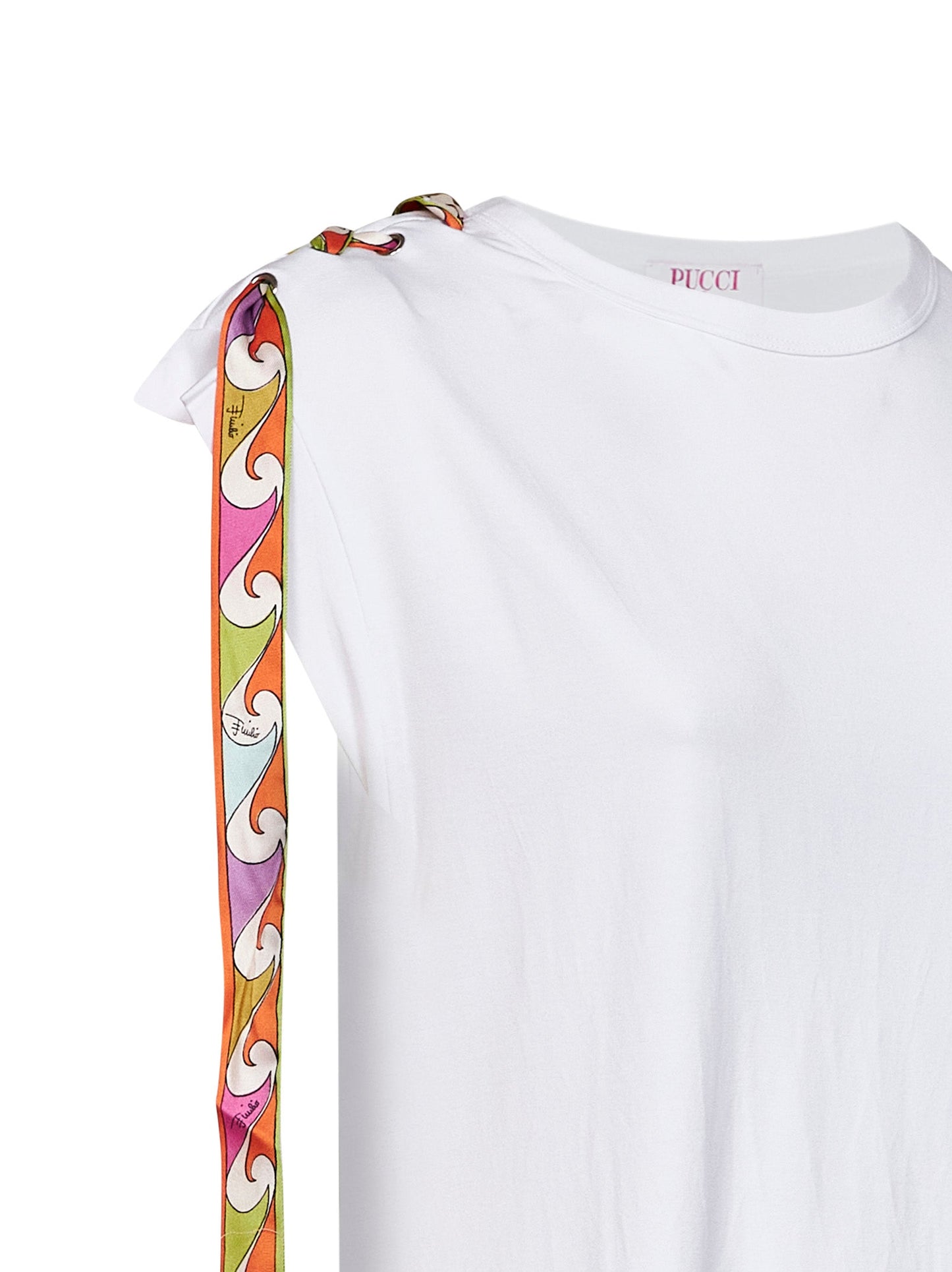Pucci Women White Stretch Jersey Tank Top With Printed Tape PUCCI