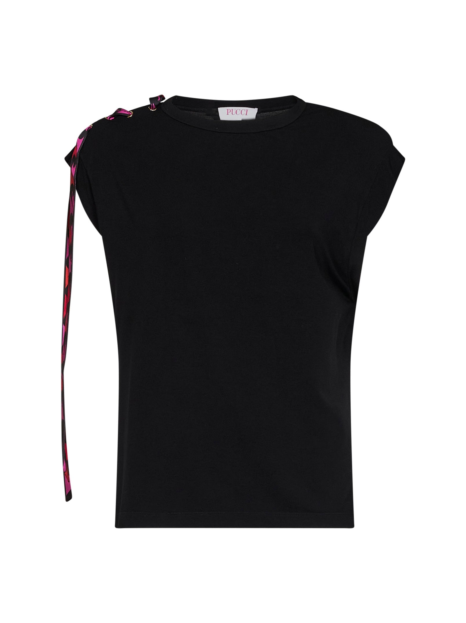 Pucci Women Black Stretch Jersey Tank Top With Printed Tape PUCCI