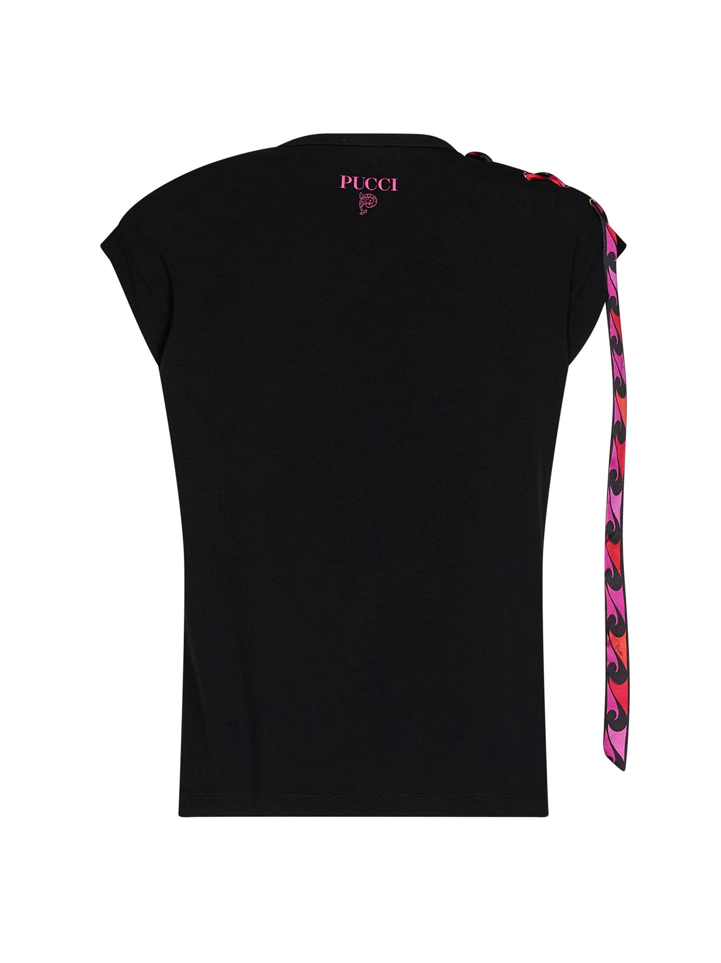 Pucci Women Black Stretch Jersey Tank Top With Printed Tape PUCCI