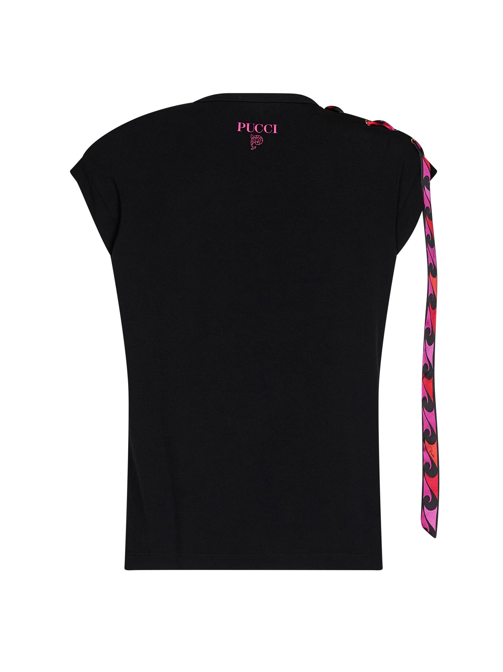 Pucci Women Black Stretch Jersey Tank Top With Printed Tape PUCCI