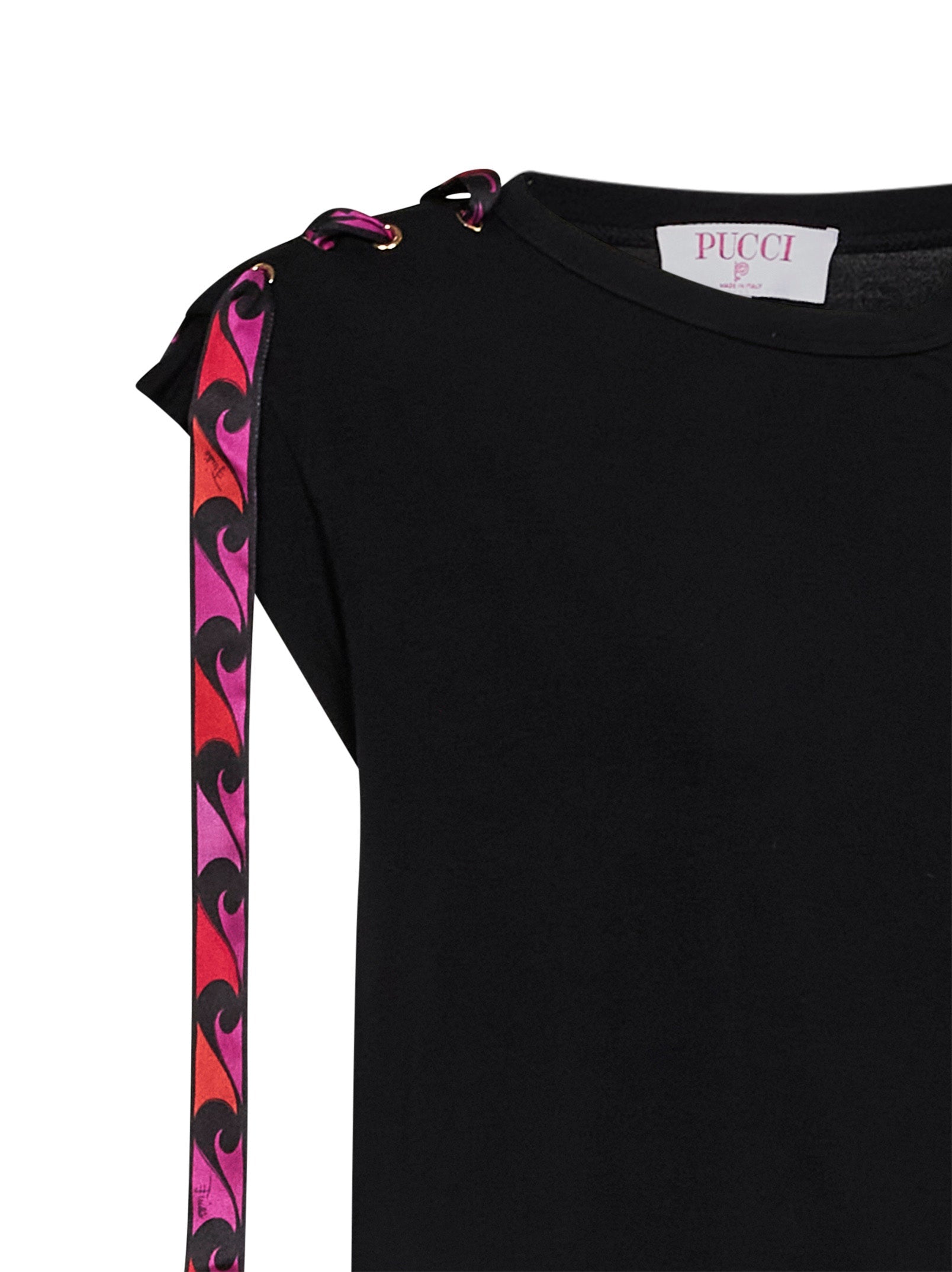 Pucci Women Black Stretch Jersey Tank Top With Printed Tape PUCCI