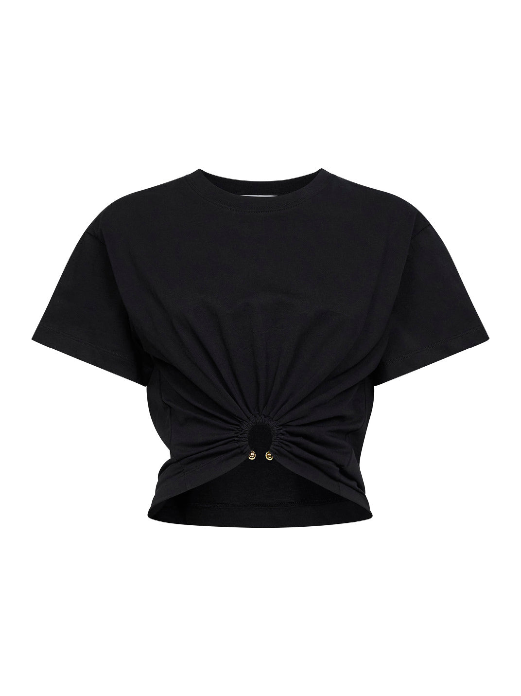 Rabanne Women Black Cotton Cropped T-Shirt With Piercing PACO RABANNE