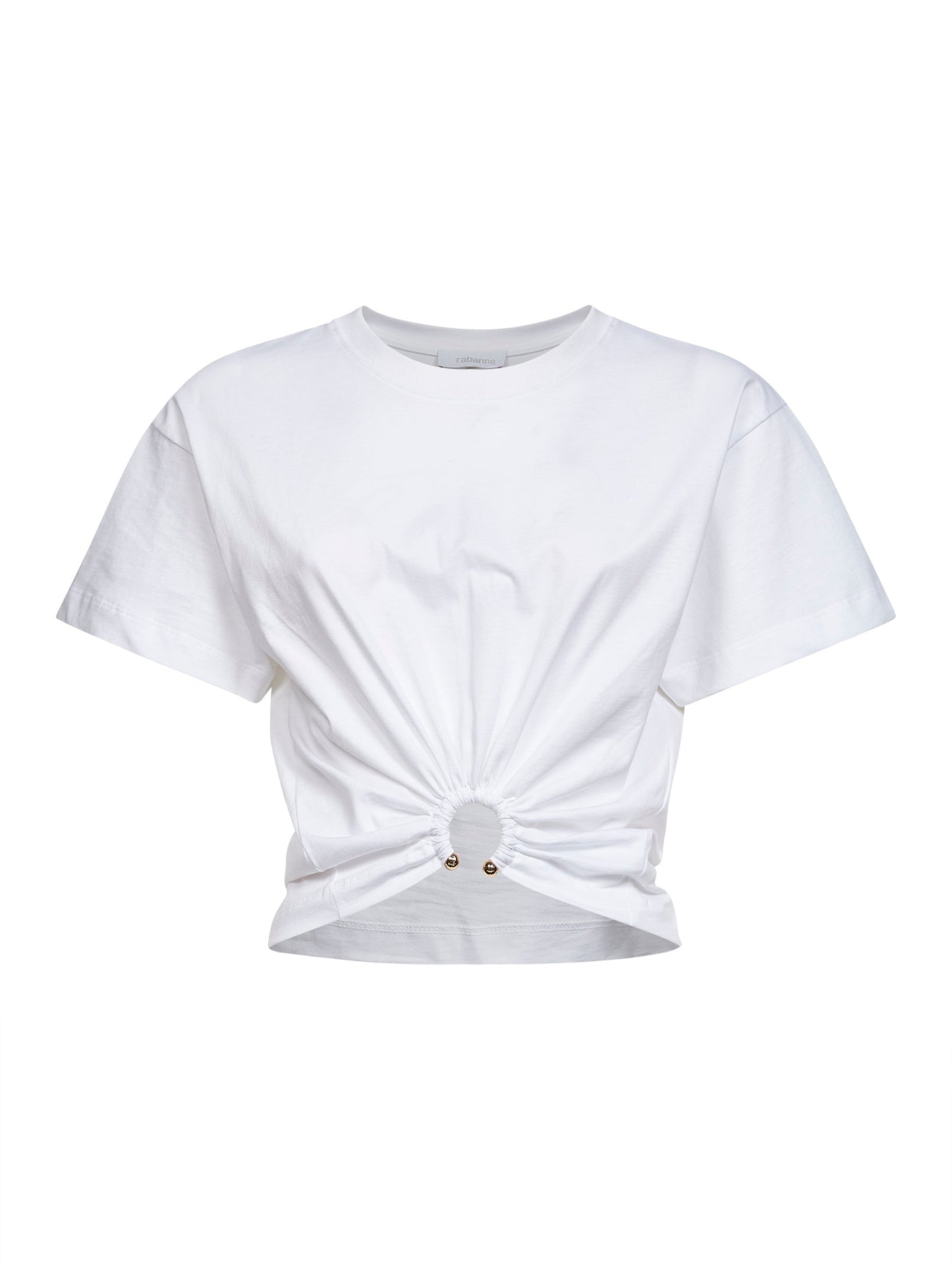 Rabanne Women White Cotton Cropped T-Shirt With Piercing PACO RABANNE