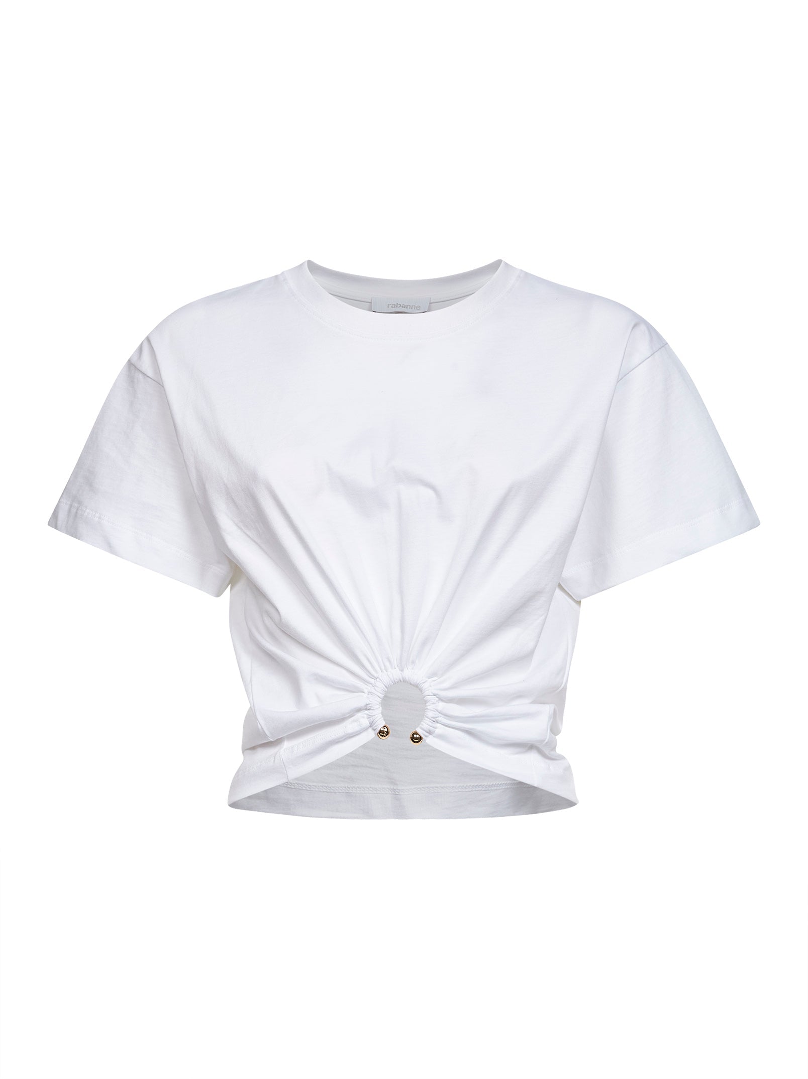 Rabanne Women White Cotton Cropped T-Shirt With Piercing PACO RABANNE