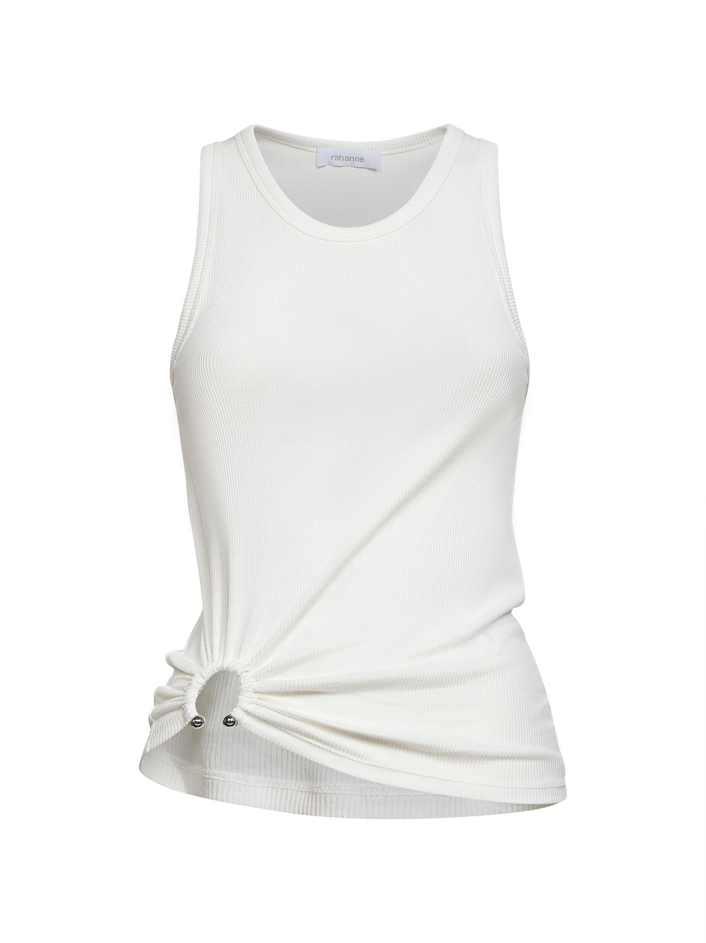 Rabanne Women White Ribbed Stretch Cotton Tank Top With Piercing PACO RABANNE