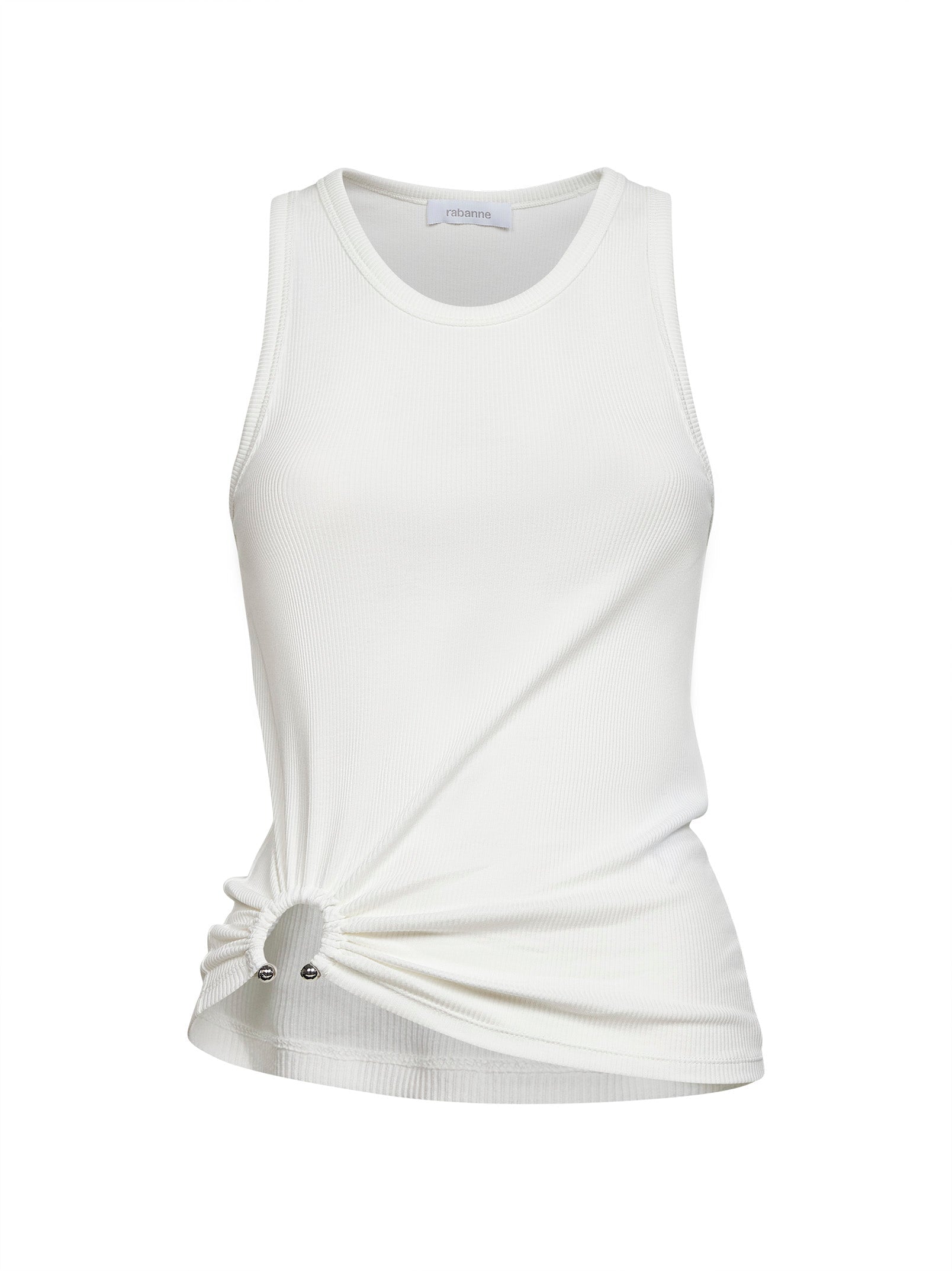 Rabanne Women White Ribbed Stretch Cotton Tank Top With Piercing PACO RABANNE