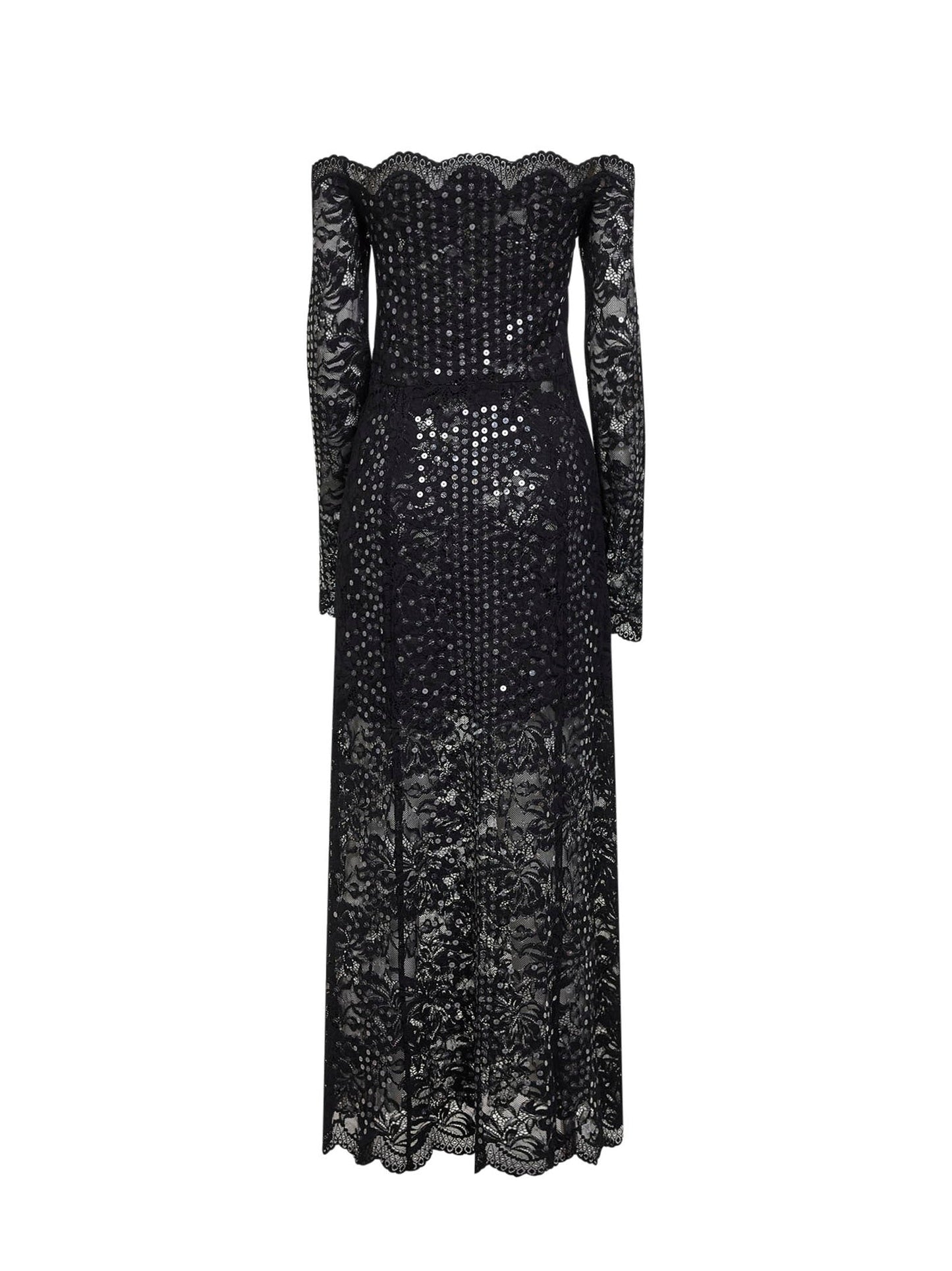 Rabanne Women Black Embroidered-Sequins Stretch Lace Midi Dress PACO RABANNE