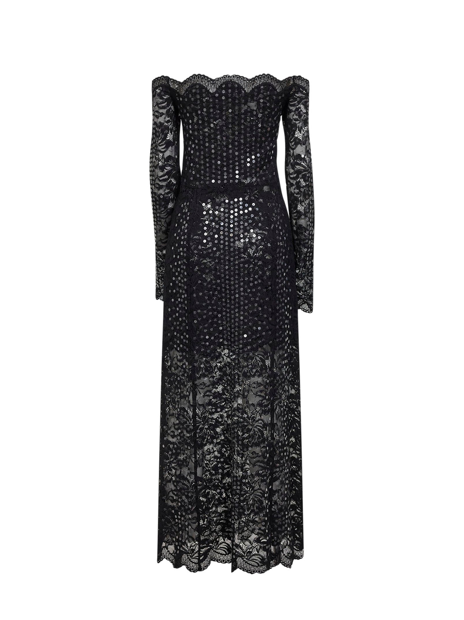 Rabanne Women Black Embroidered-Sequins Stretch Lace Midi Dress PACO RABANNE