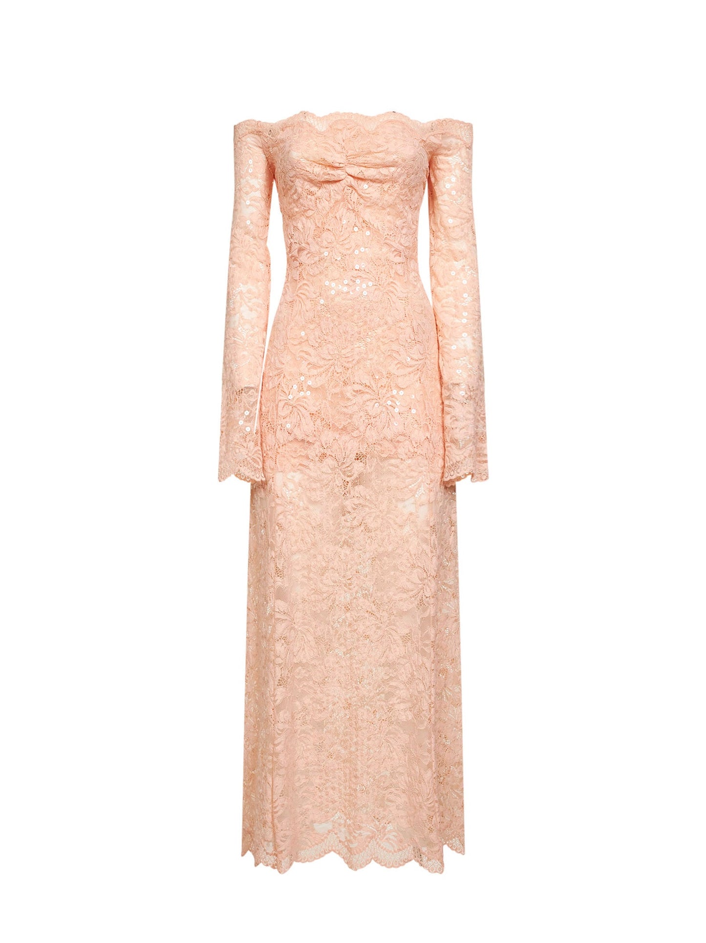Rabanne Women Salmon Pink Embroidered-Sequins Stretch Lace Midi Dress PACO RABANNE