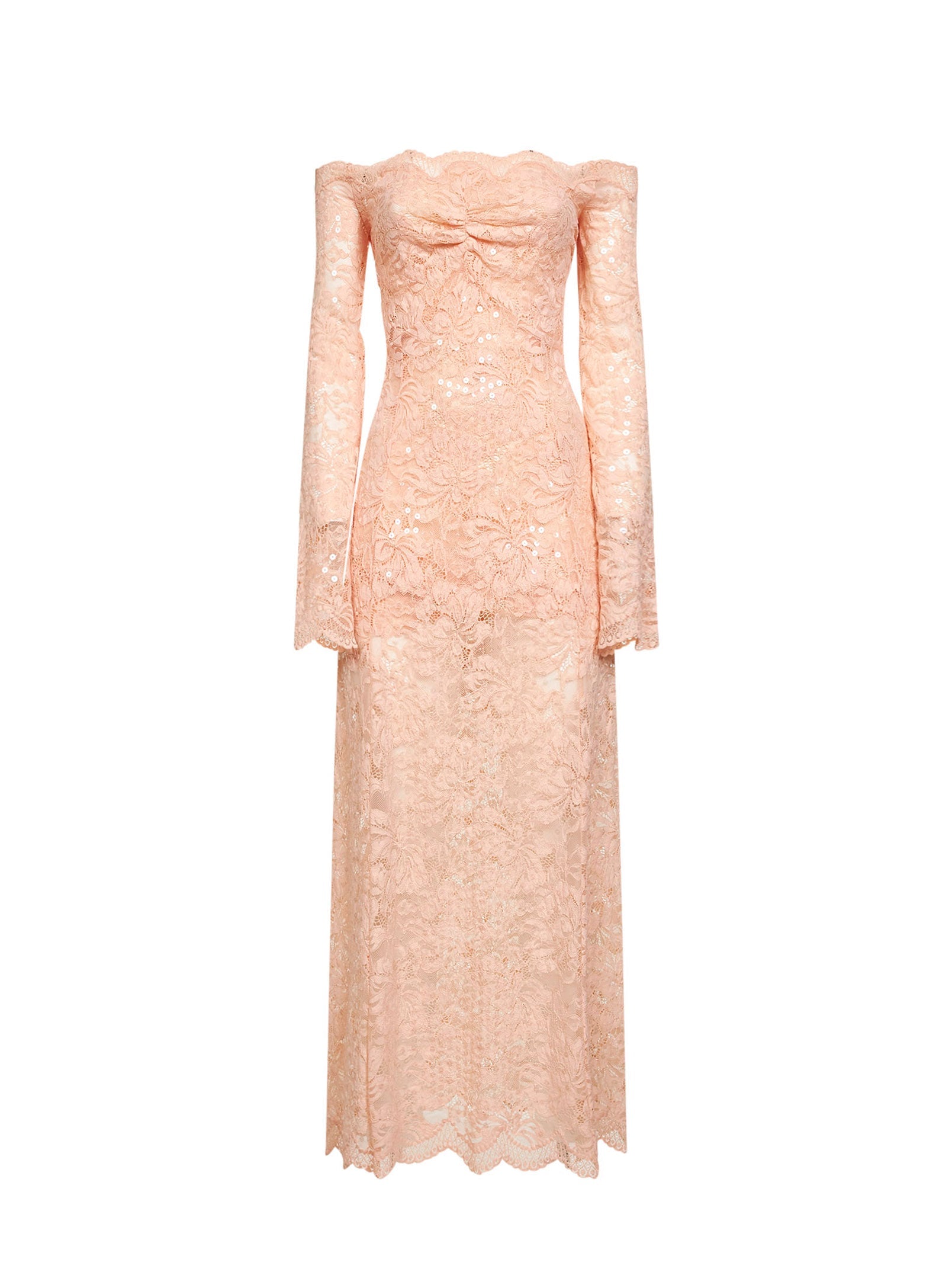 Rabanne Women Salmon Pink Embroidered-Sequins Stretch Lace Midi Dress PACO RABANNE