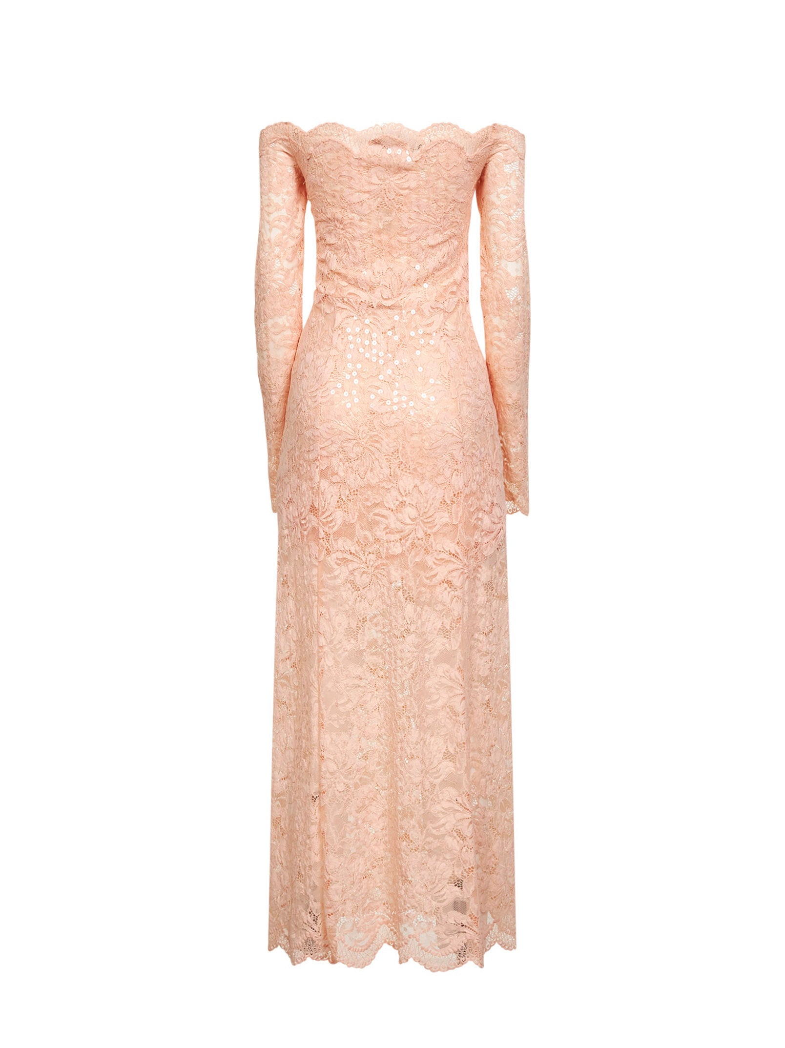 Rabanne Women Salmon Pink Embroidered-Sequins Stretch Lace Midi Dress PACO RABANNE
