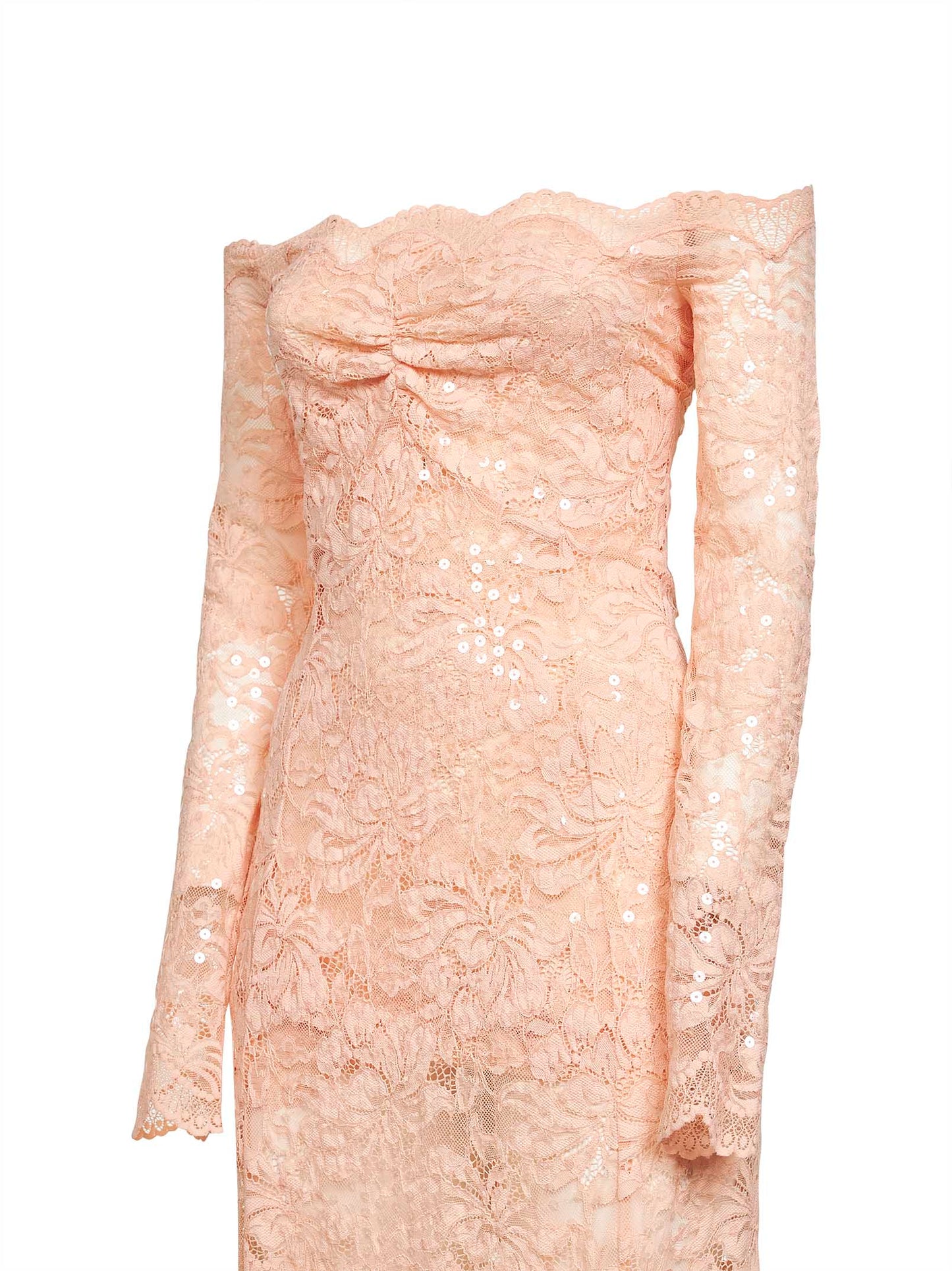 Rabanne Women Salmon Pink Embroidered-Sequins Stretch Lace Midi Dress PACO RABANNE