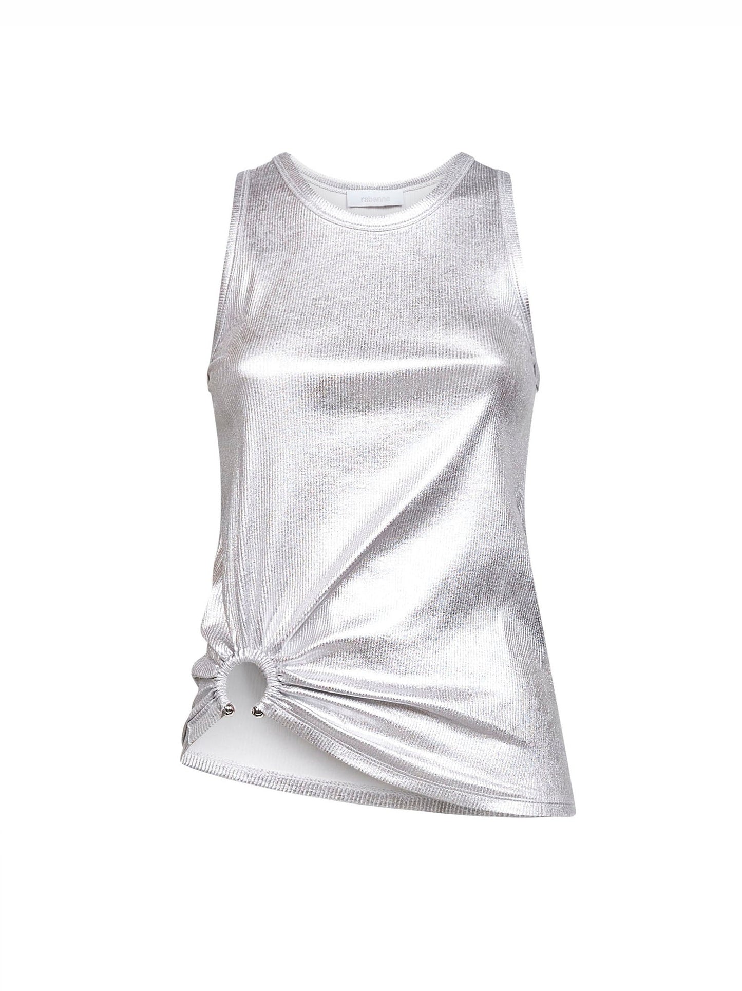Rabanne Women Silver Foil Ribbed Jersey Tank Top With Piercing PACO RABANNE