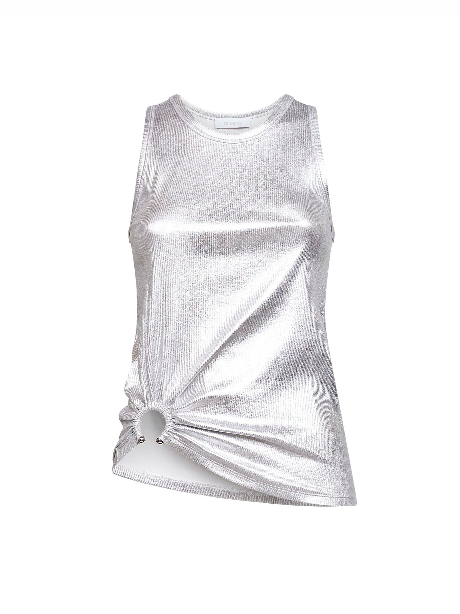 Rabanne Women Silver Foil Ribbed Jersey Tank Top With Piercing PACO RABANNE