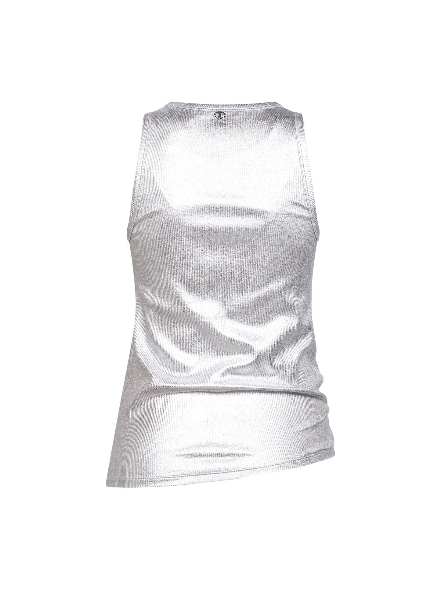 Rabanne Women Silver Foil Ribbed Jersey Tank Top With Piercing PACO RABANNE