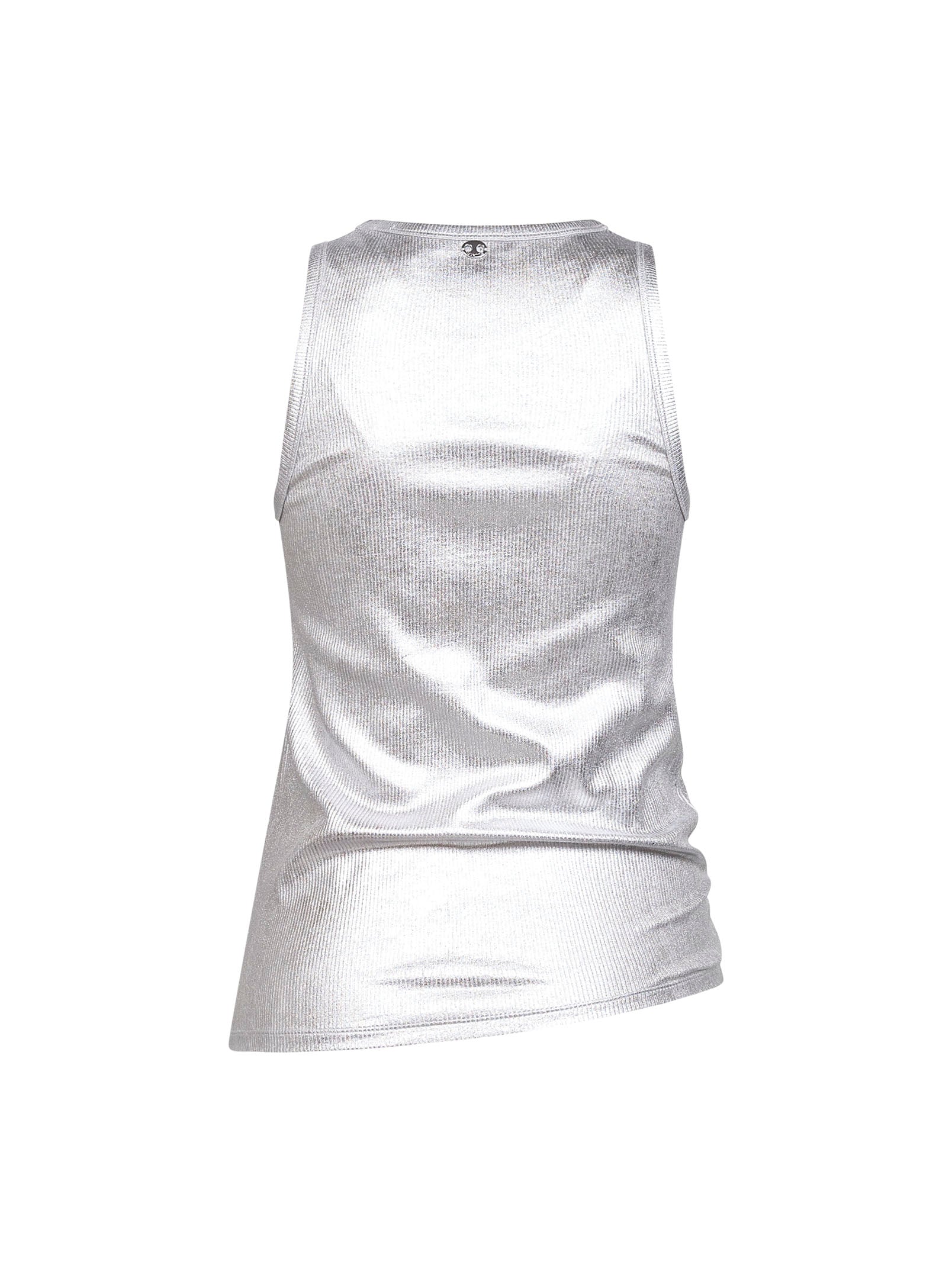 Rabanne Women Silver Foil Ribbed Jersey Tank Top With Piercing PACO RABANNE