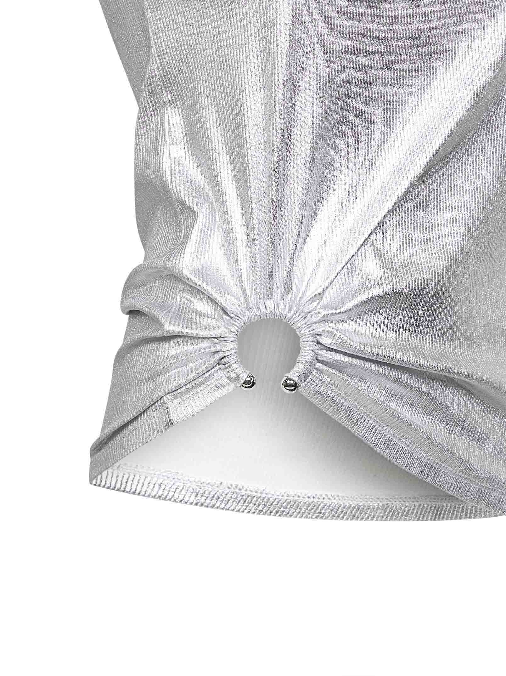 Rabanne Women Silver Foil Ribbed Jersey Tank Top With Piercing PACO RABANNE
