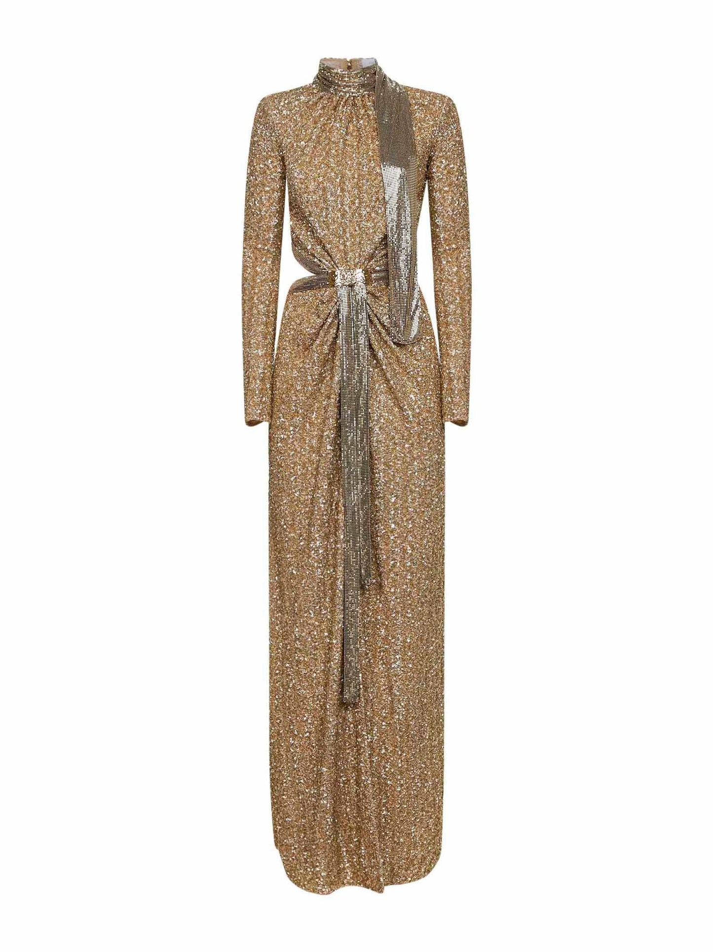 Rabanne Women Gold Sequins And Metallic Mesh Long Dress PACO RABANNE