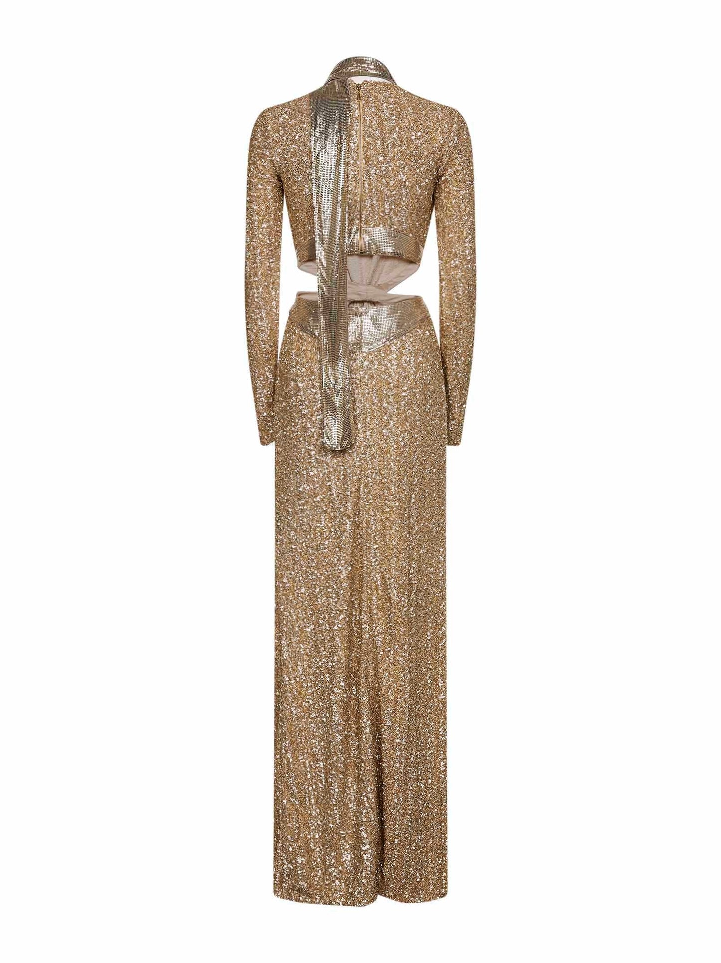 Rabanne Women Gold Sequins And Metallic Mesh Long Dress PACO RABANNE
