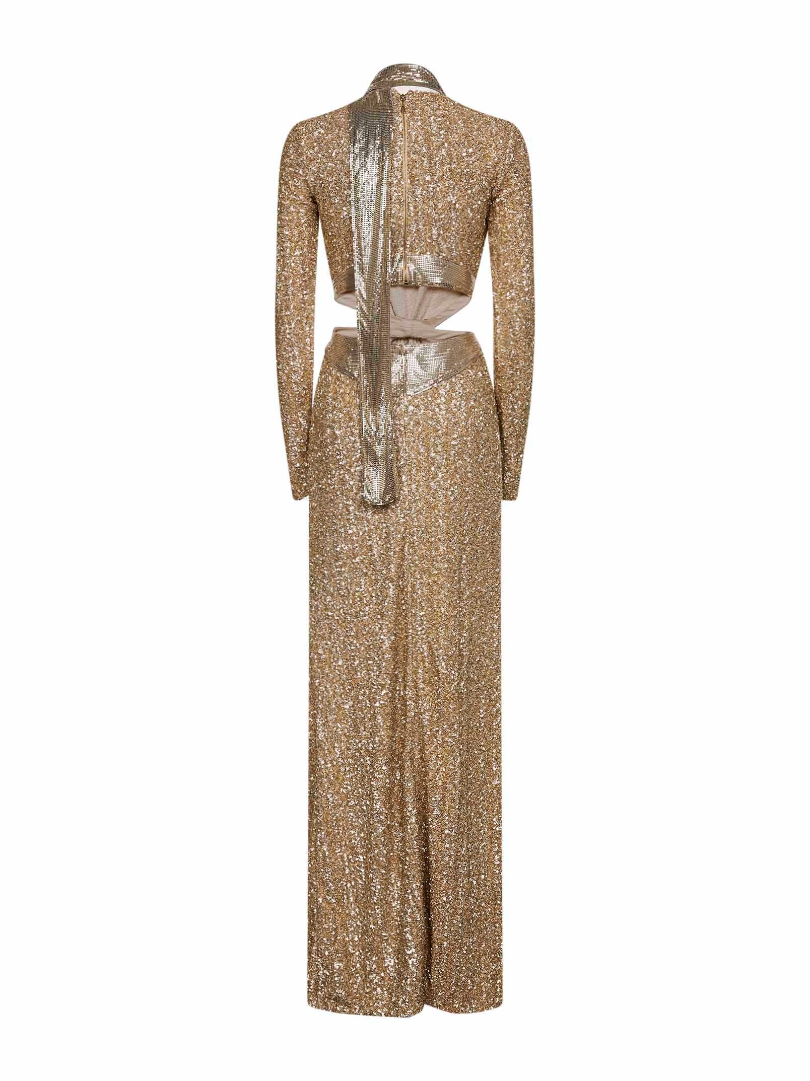 Rabanne Women Gold Sequins And Metallic Mesh Long Dress PACO RABANNE