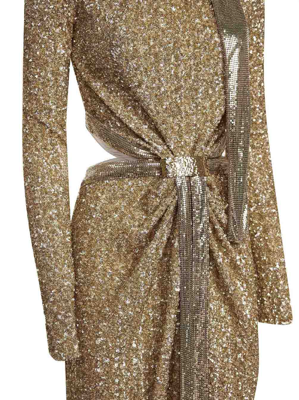Rabanne Women Gold Sequins And Metallic Mesh Long Dress PACO RABANNE