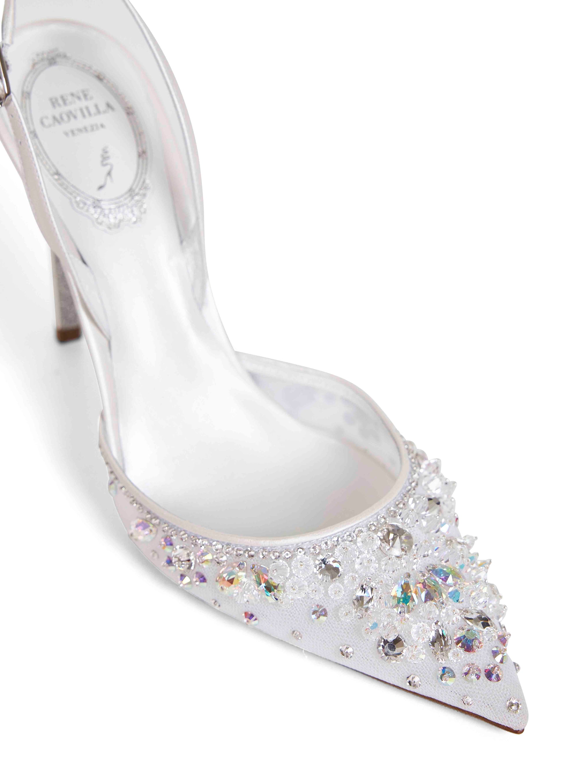 Rene Caovilla Women White Crystal-Embellished Cinderella 105 Slingback Pumps RENE CAOVILLA