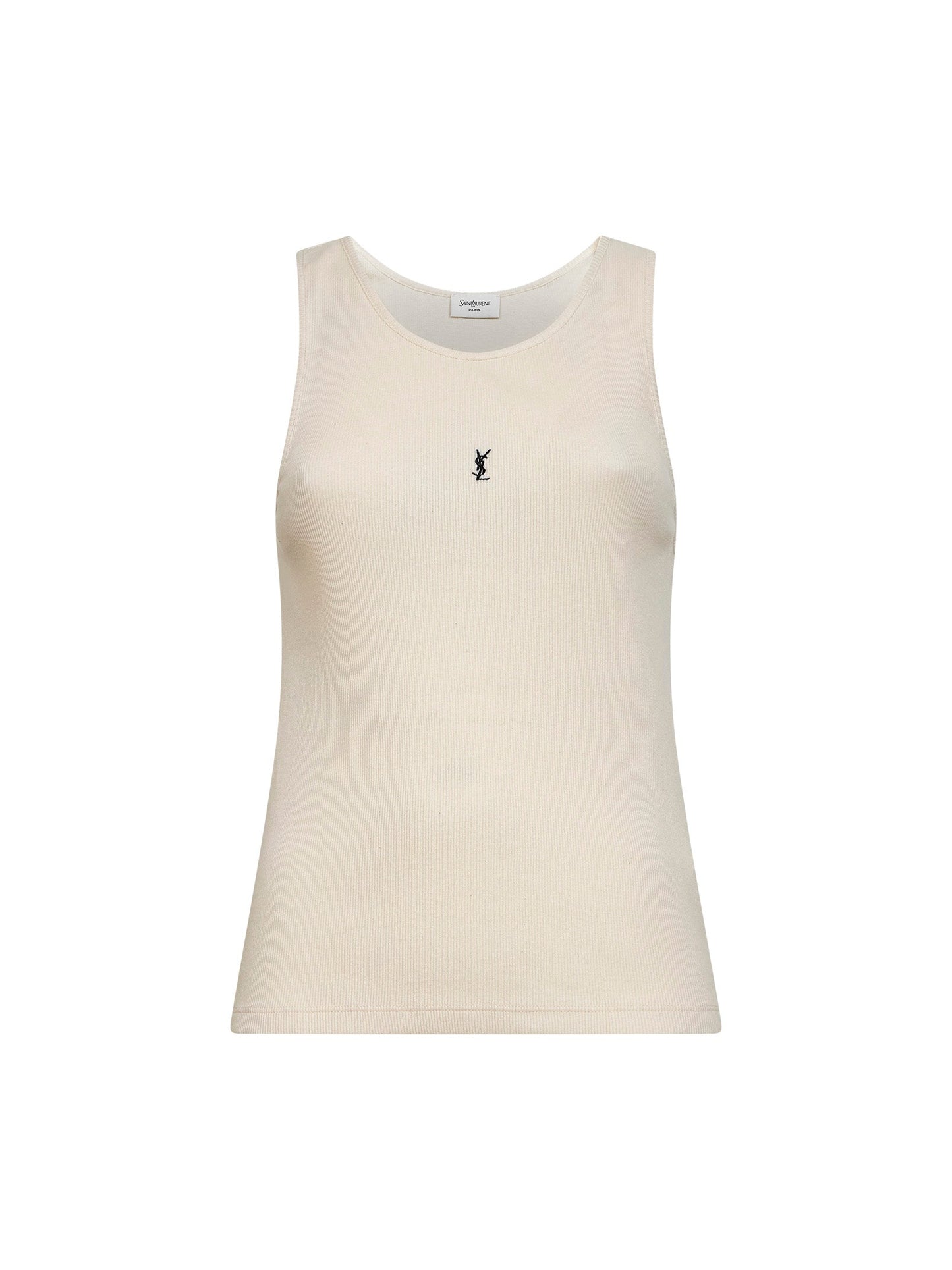 Saint Laurent Women Natural Ribbed Cotton Cassandre Tank Top SAINT LAURENT
