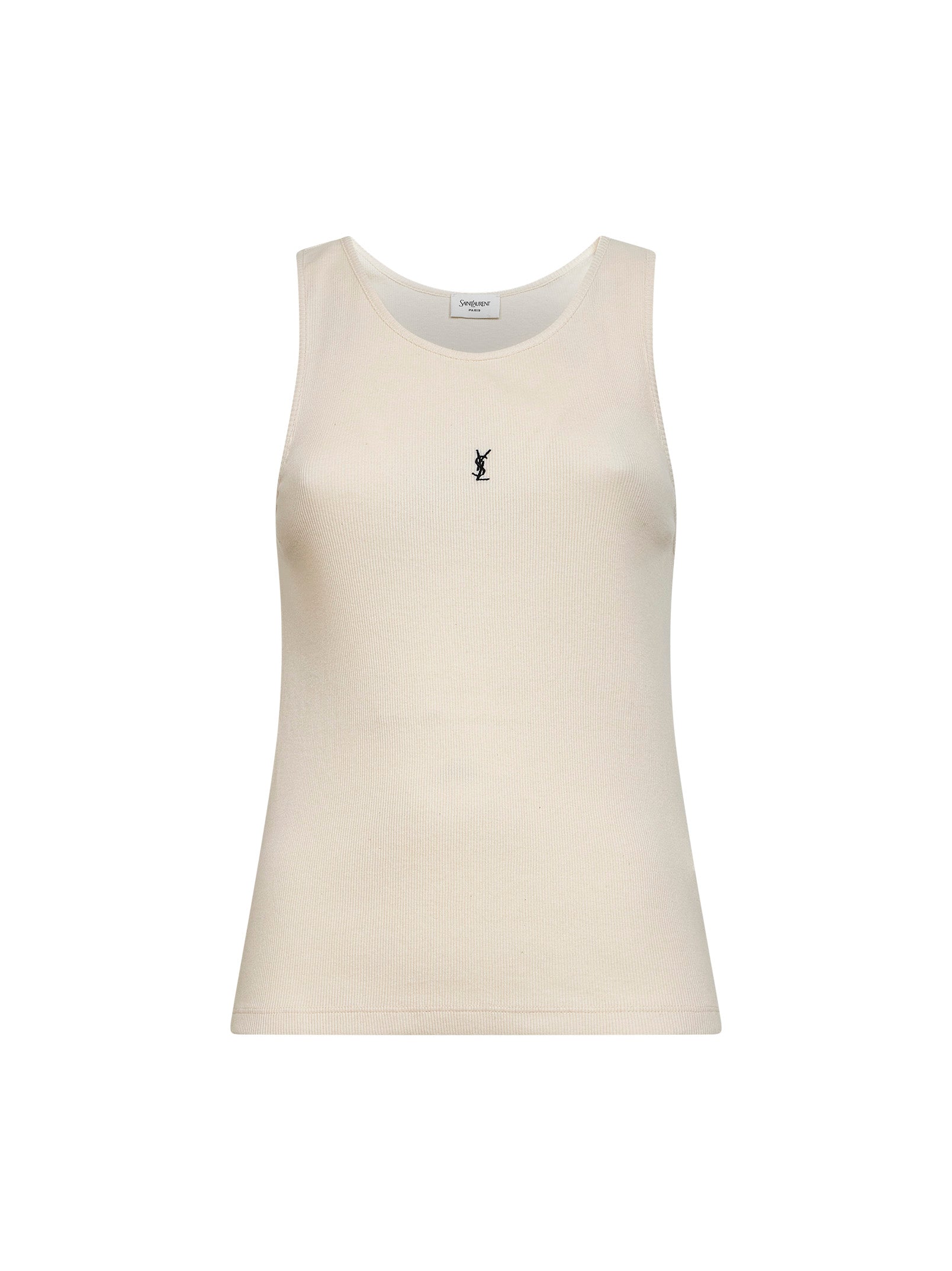 Saint Laurent Women Natural Ribbed Cotton Cassandre Tank Top SAINT LAURENT